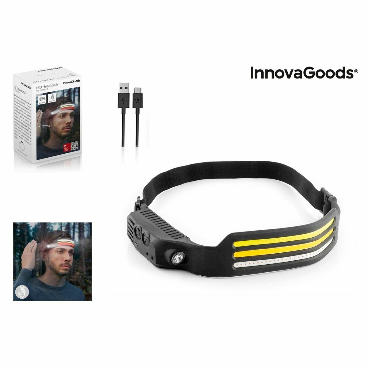 Rechargeable and Adjustable LED Head Torch InnovaGoods Black (Refurbished A)