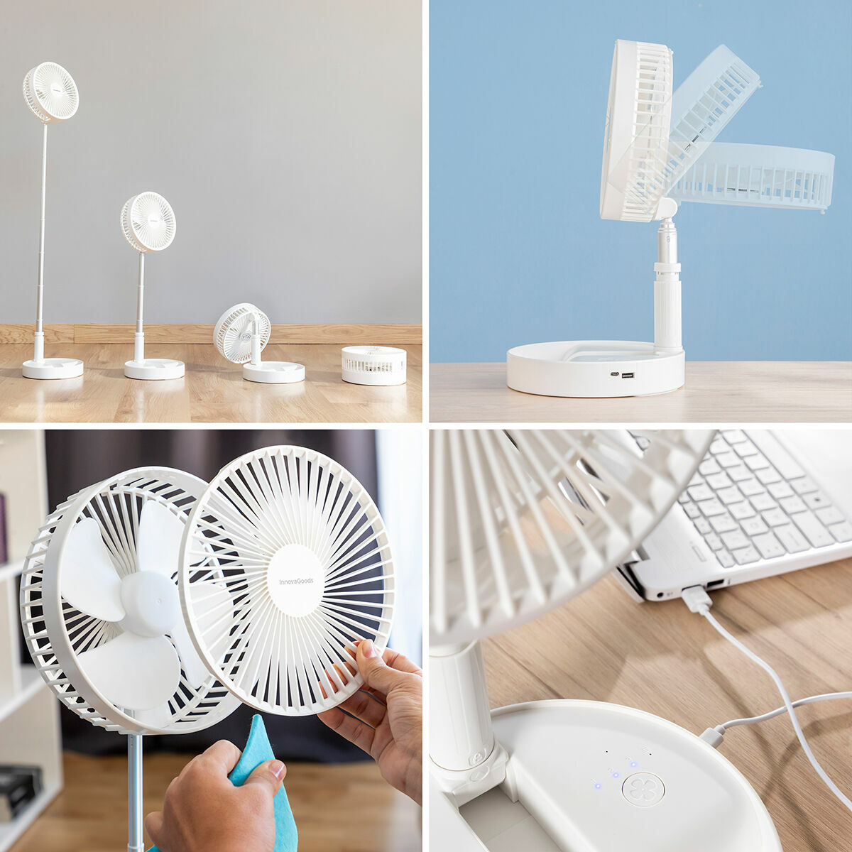 3 in 1 Foldable Rechargeable Fan Fandle InnovaGoods 7,7” 7200 mAh