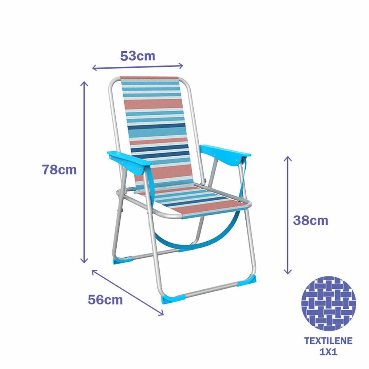 Marbueno Folding Chair Aluminum Orange and Blue Stripes Beach Pool 53X56X78 cm 103461