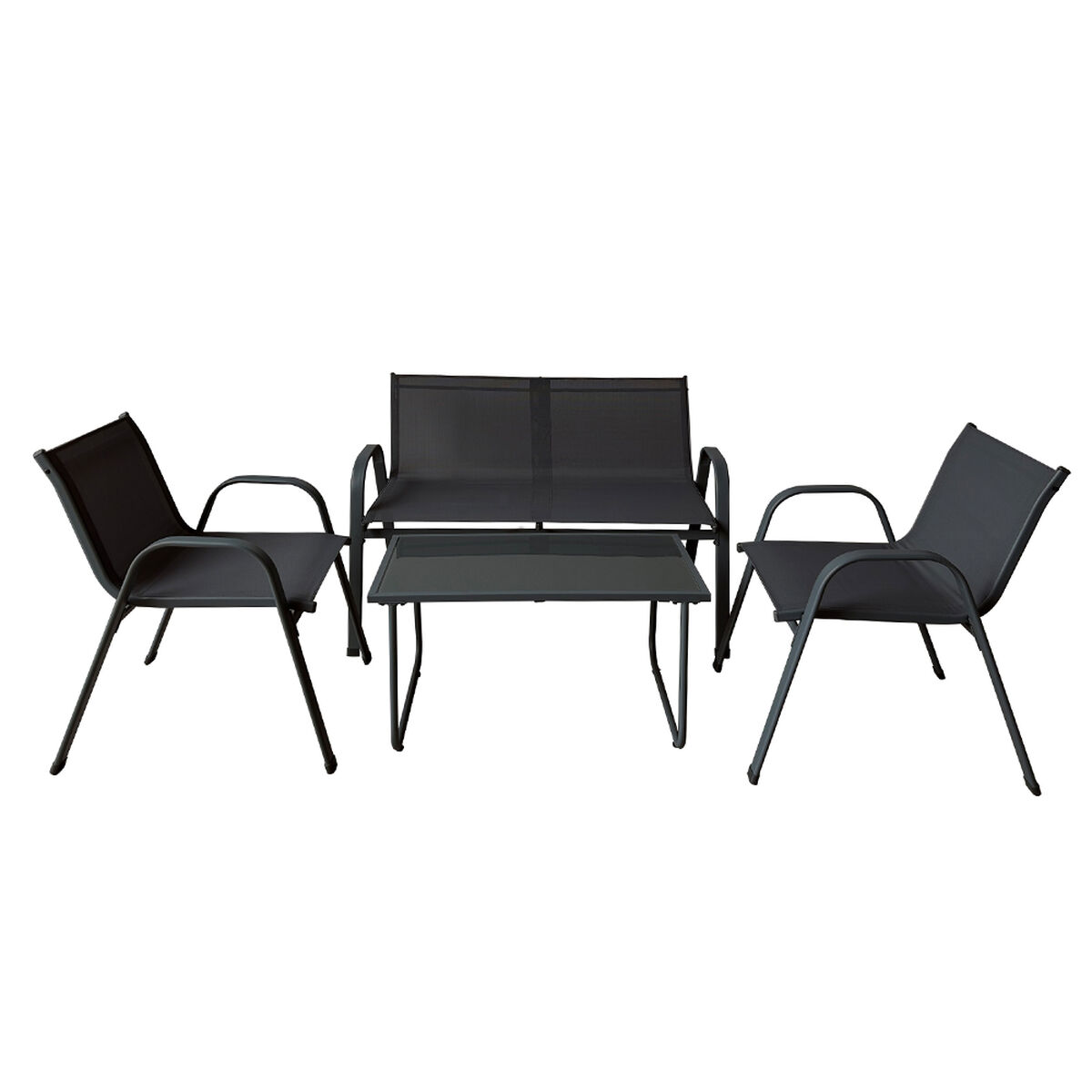 Marbueno Garden Table and Chairs Set Black Steel Textilene 10468 Marbueno Garden Table and Chairs Set Black Steel Textilene 10468