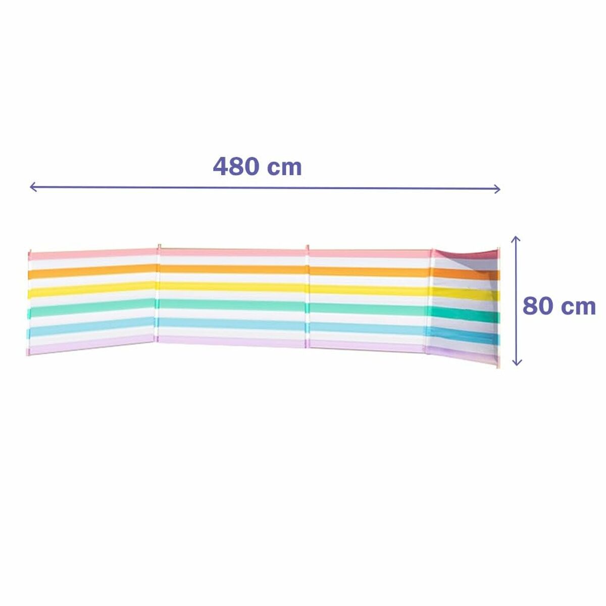 Windbreak 5 Poles Steel Polyester Color Stripes 480X80 cm Beach, Pool, Garden, Camping 10497