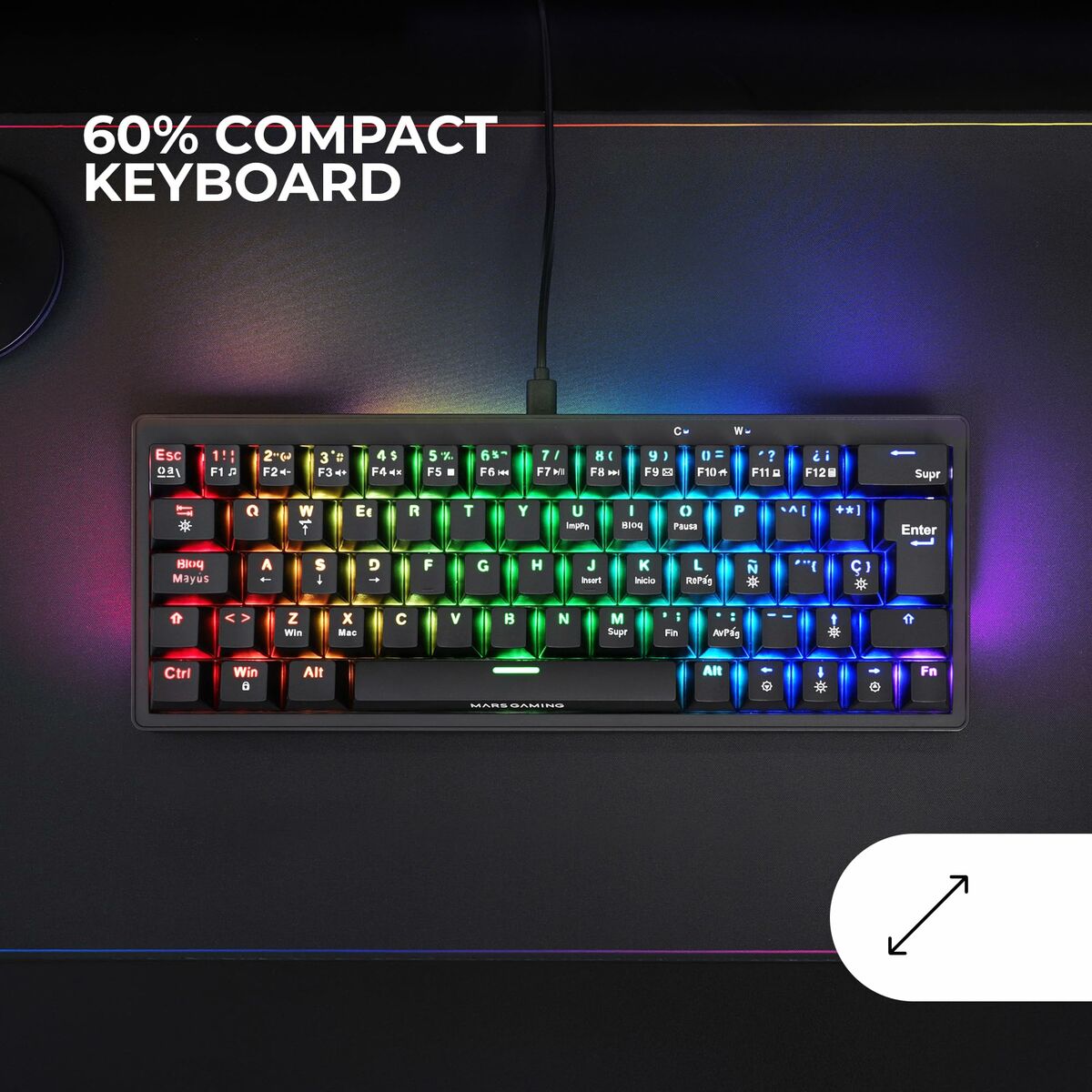 Gaming Keyboard Mars Gaming MKMINIPROYES Qwerty US Black