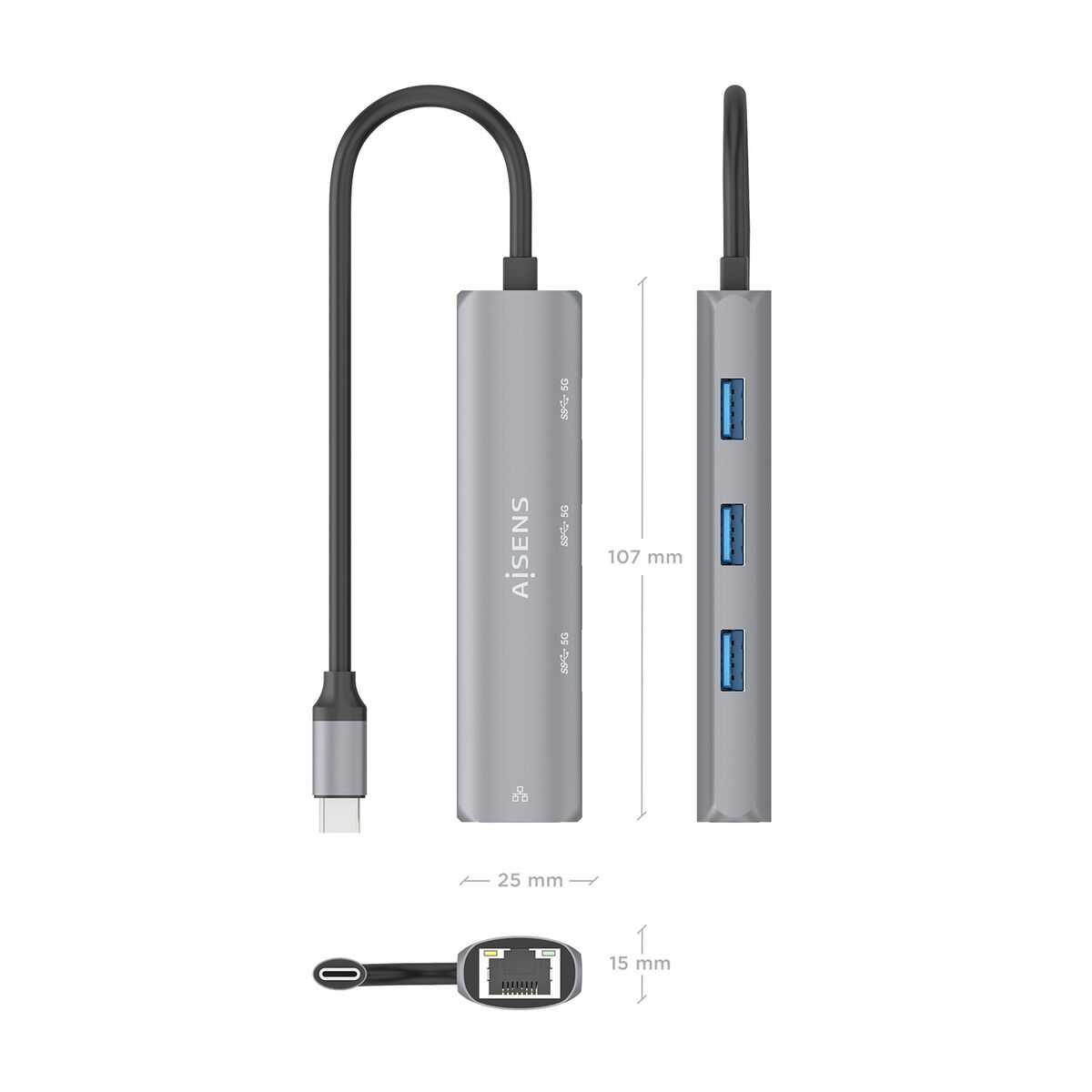 USB Hub Aisens ASUC-4P038-GR Grey