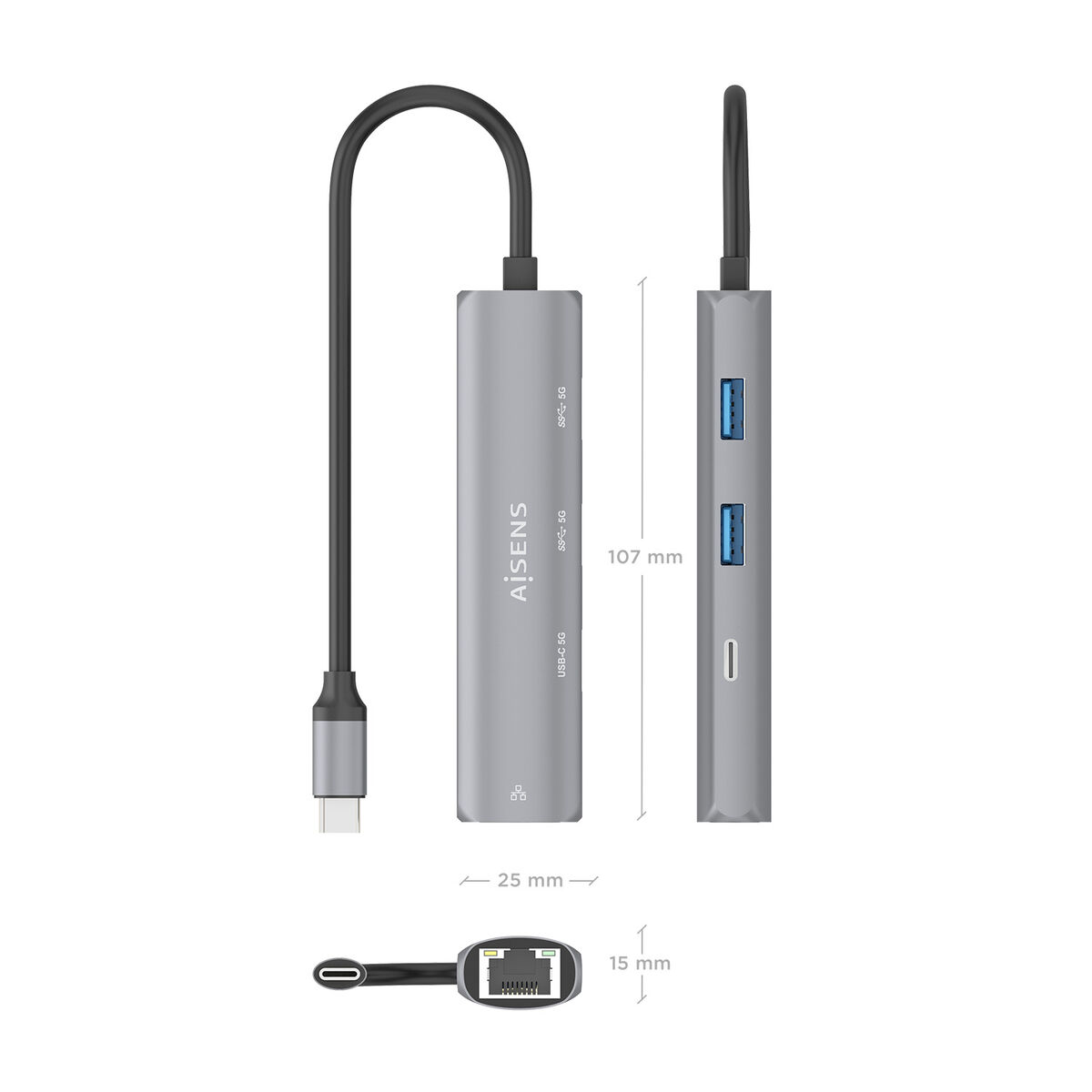 USB Hub Aisens ASUC-4P039-GR Grey