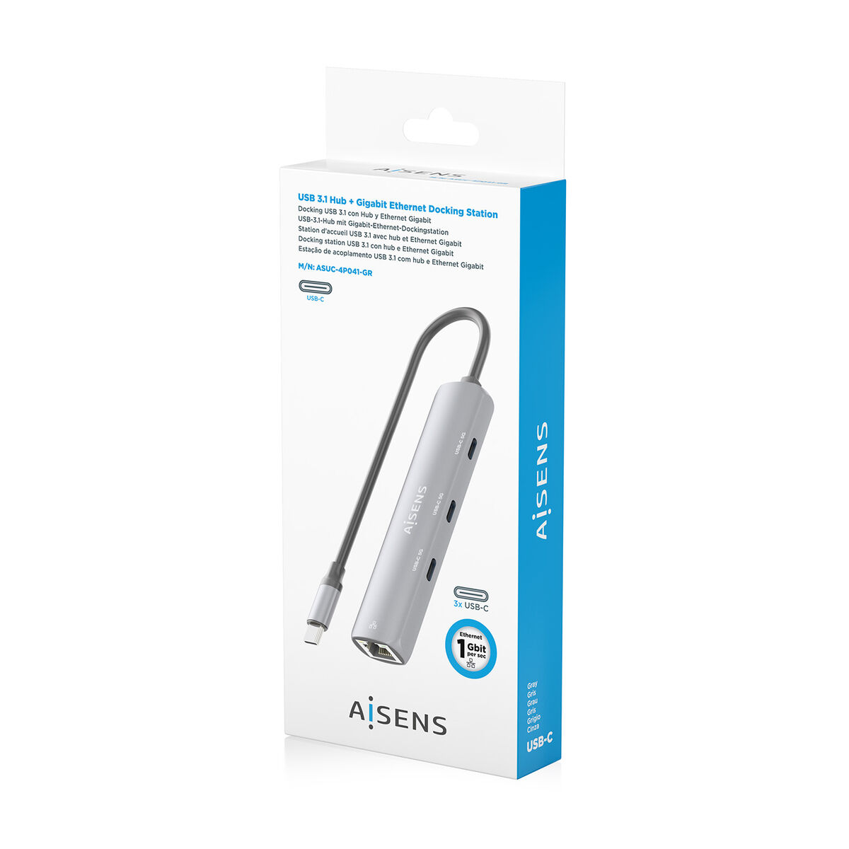 USB Hub Aisens ASUC-4P041-GR Grey