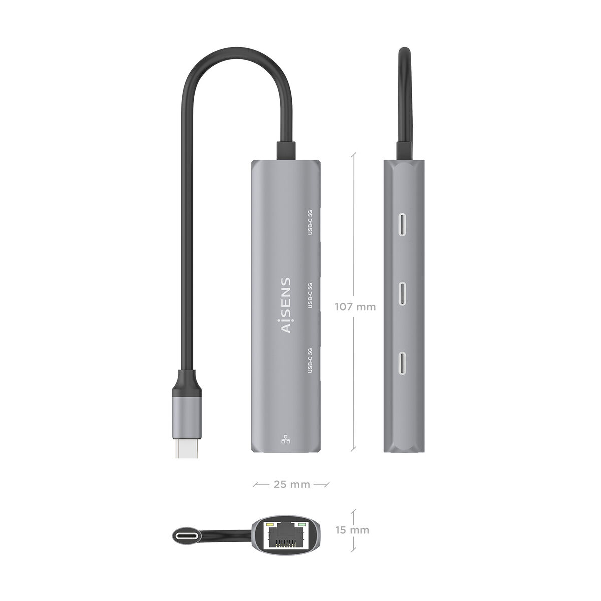 USB Hub Aisens ASUC-4P041-GR Grey