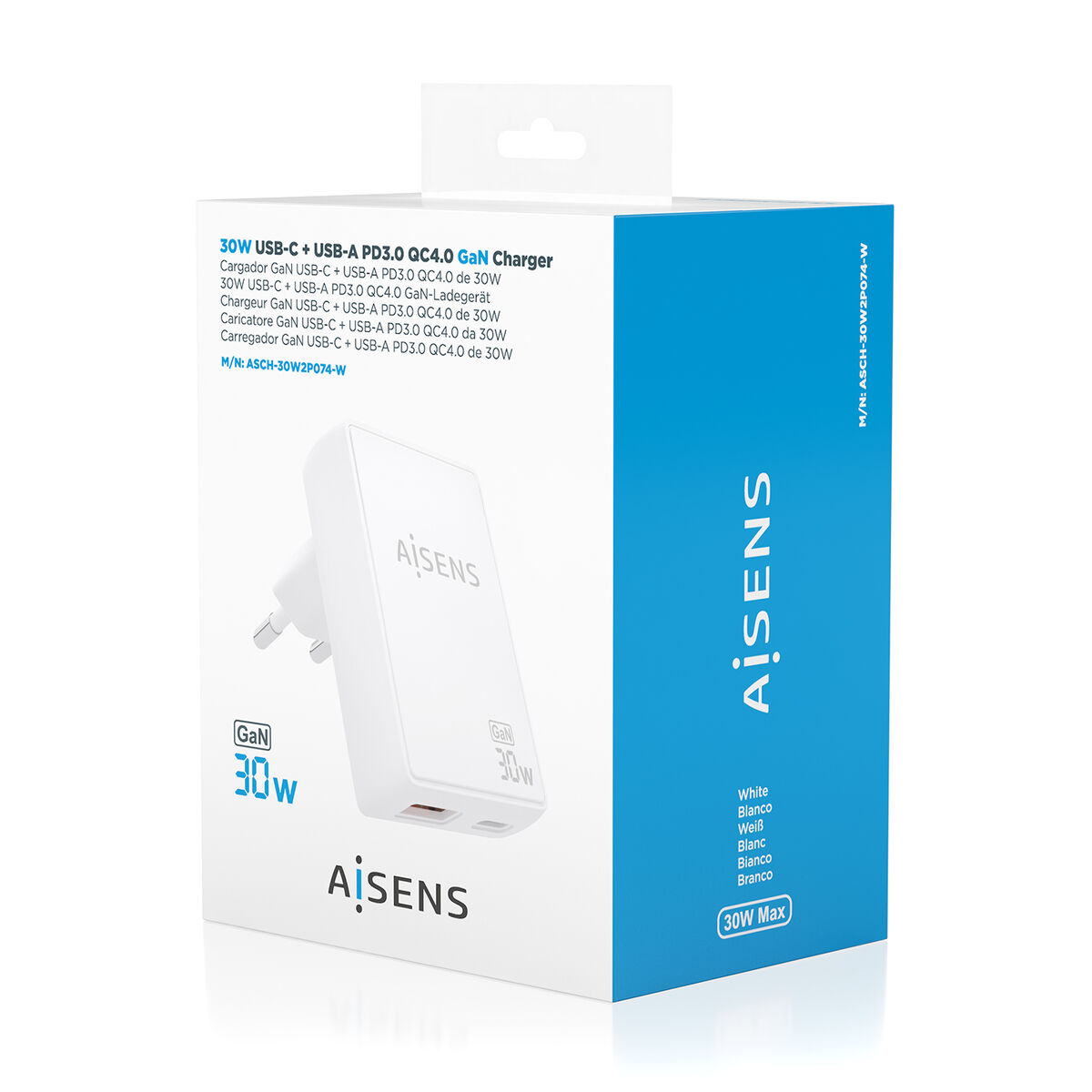 Wall Charger Aisens ASCH-30W2P074-W White 30 W Wall Charger Aisens ASCH-30W2P074-W White 30 W