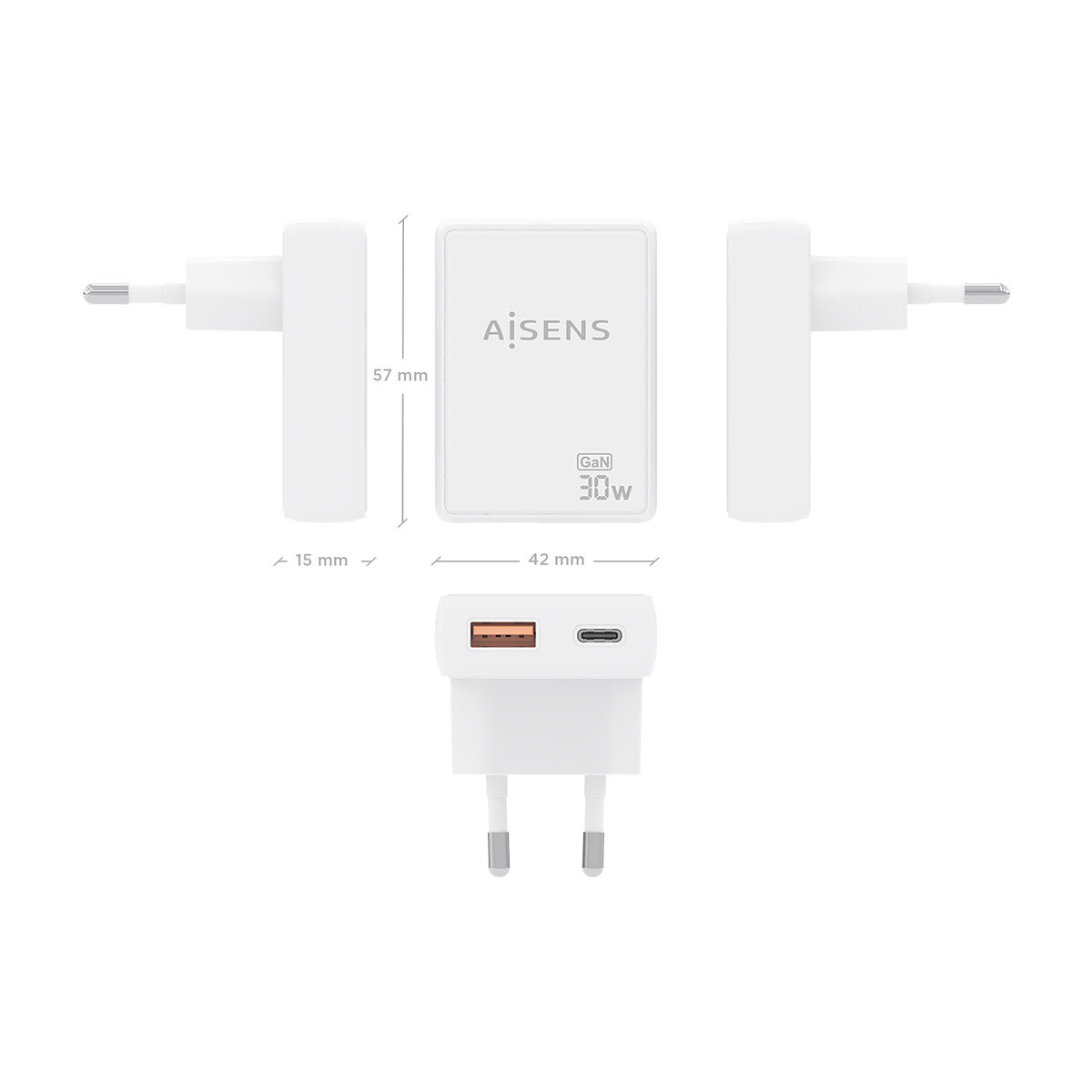 Wall Charger Aisens ASCH-30W2P074-W White 30 W