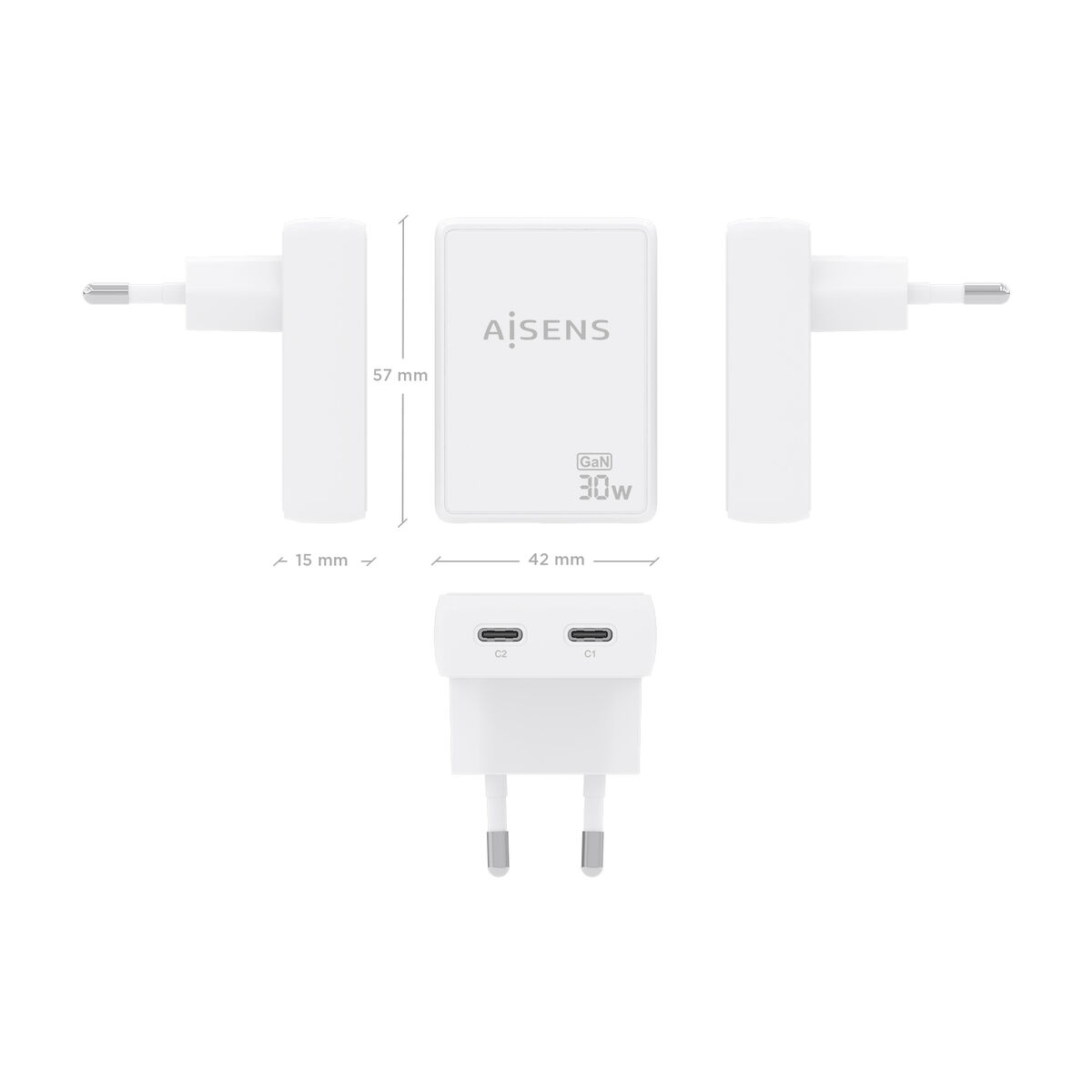 Wall Charger Aisens ASCH-30W2P075-W White 30 W