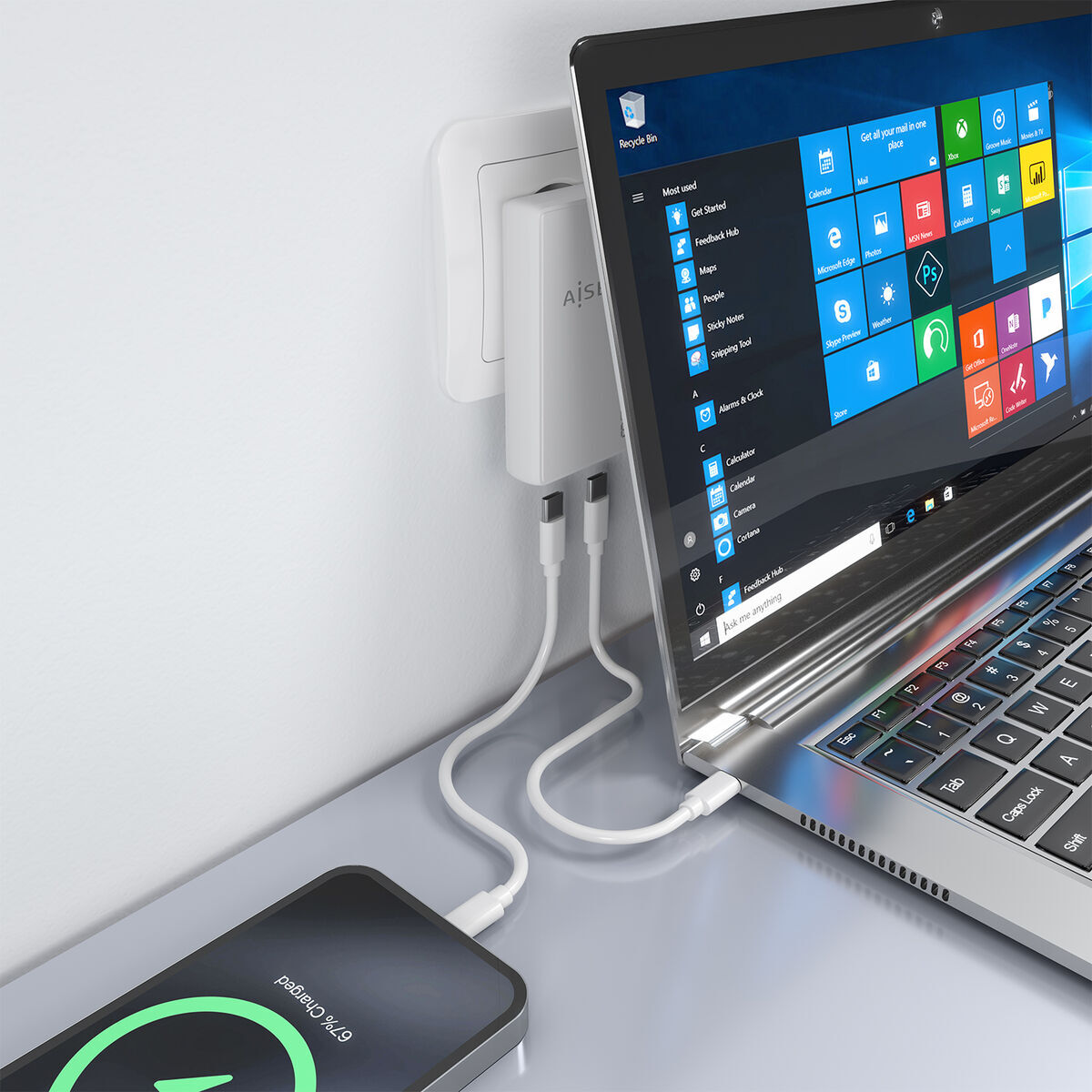 Wall Charger Aisens ASCH-65W2P077-W White 65 W