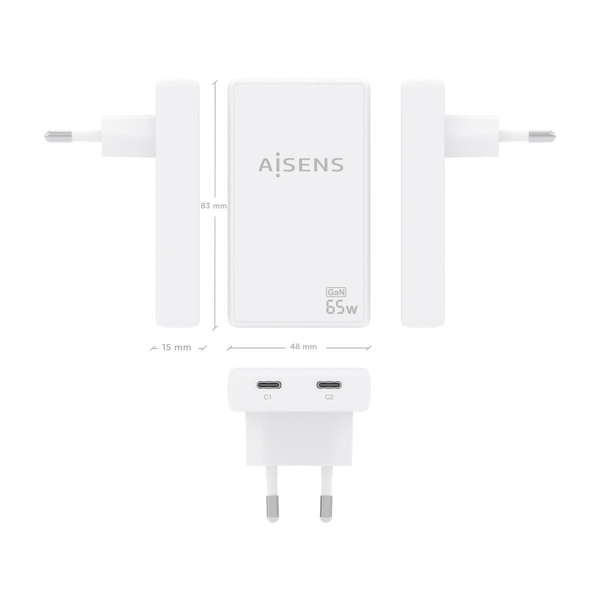 Wall Charger Aisens ASCH-65W2P077-W White 65 W
