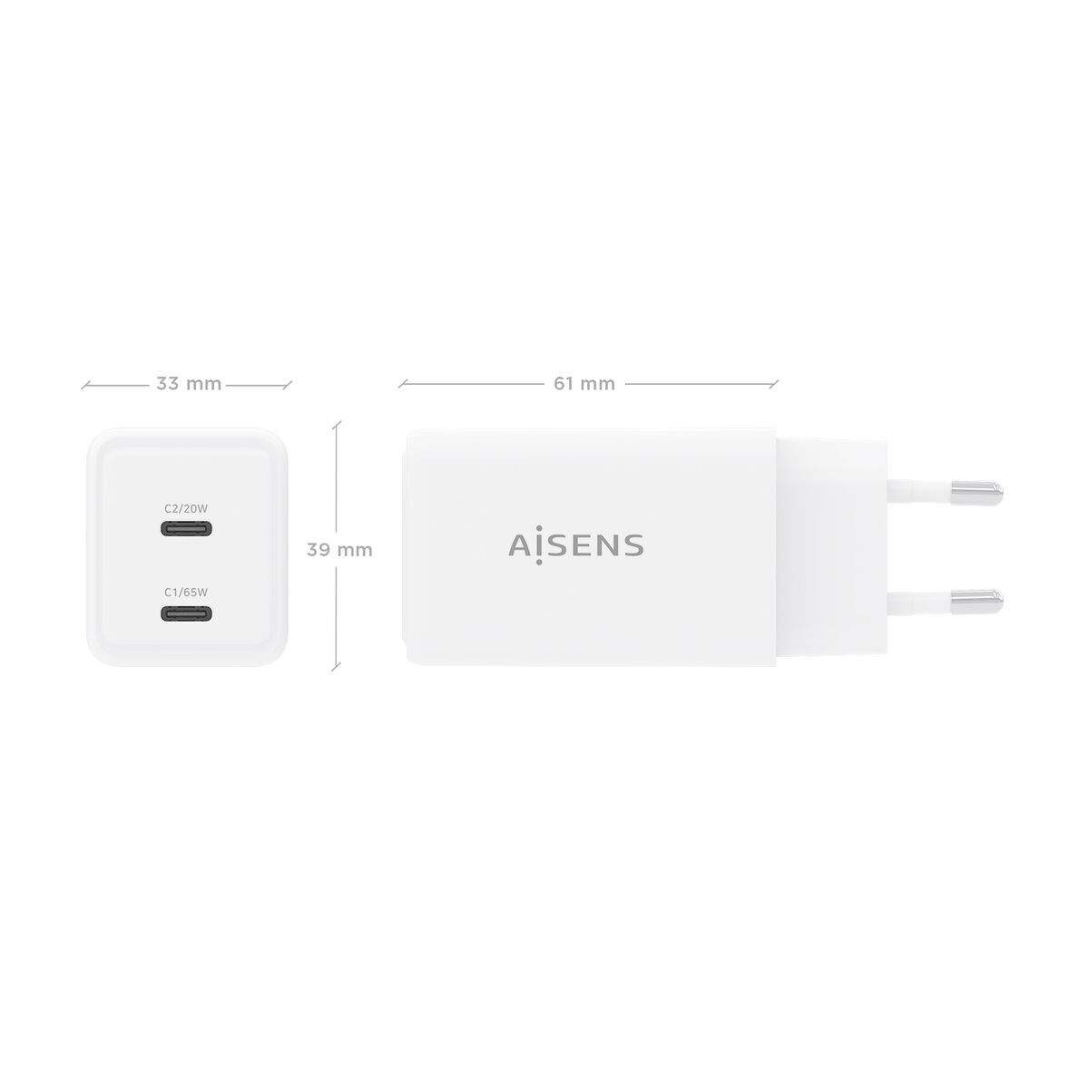 Wall Charger Aisens ASCH-65W2P078-W White 65 W