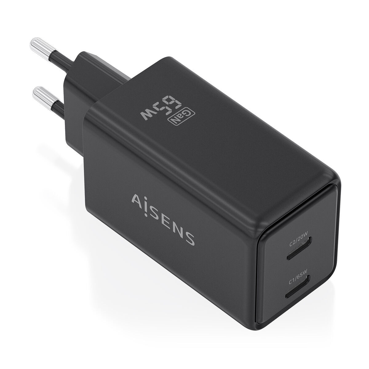 Wall Charger Aisens ASCH-65W2P079-BK Black 65 W Wall Charger Aisens ASCH-65W2P079-BK Black 65 W