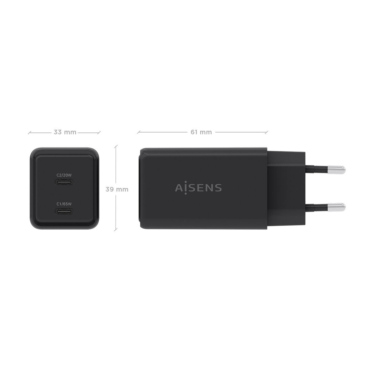 Wall Charger Aisens ASCH-65W2P079-BK Black 65 W
