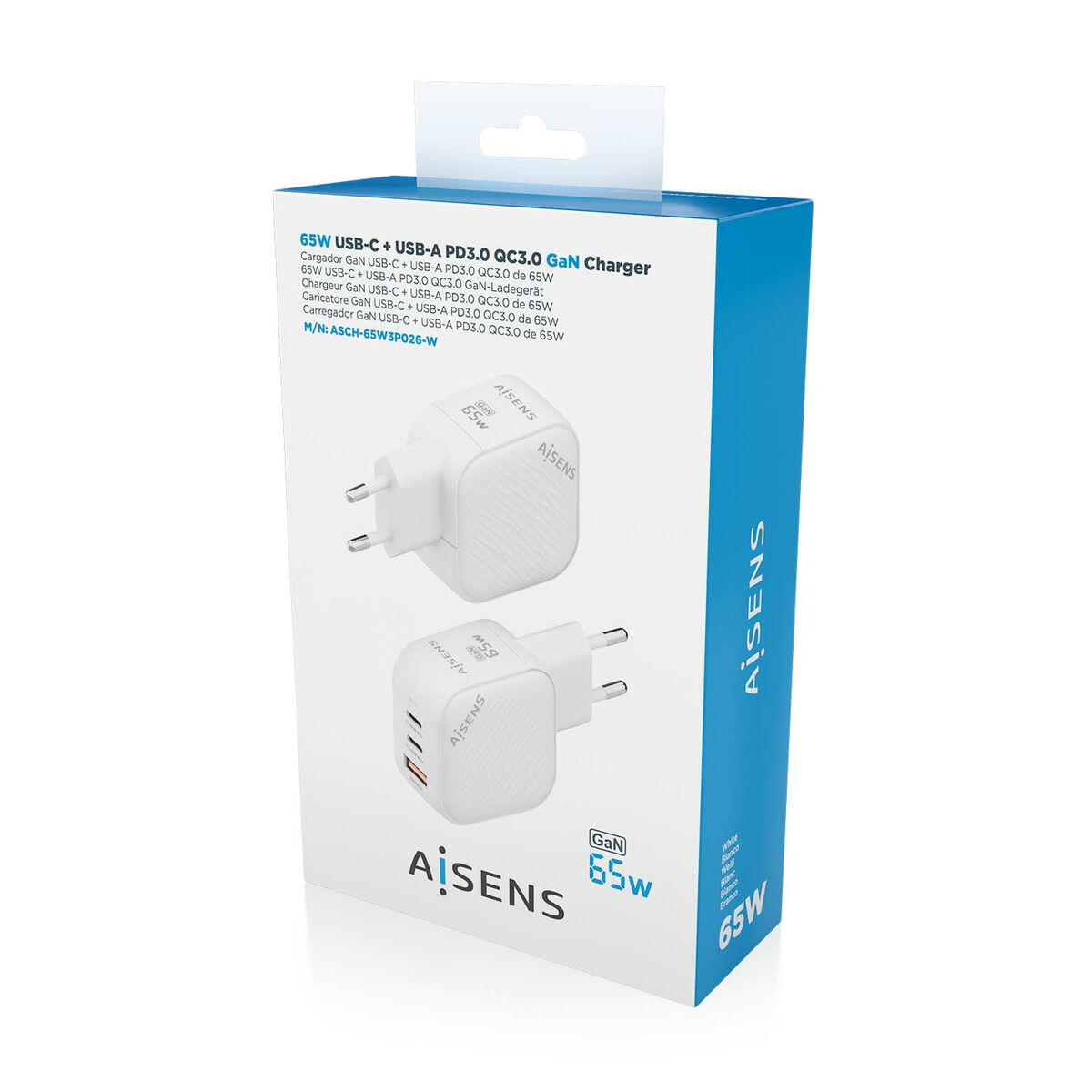 Wall Charger Aisens ASCH-65W3P026-W White 65 W (1 Unit) Wall Charger Aisens ASCH-65W3P026-W White 65 W (1 Unit)