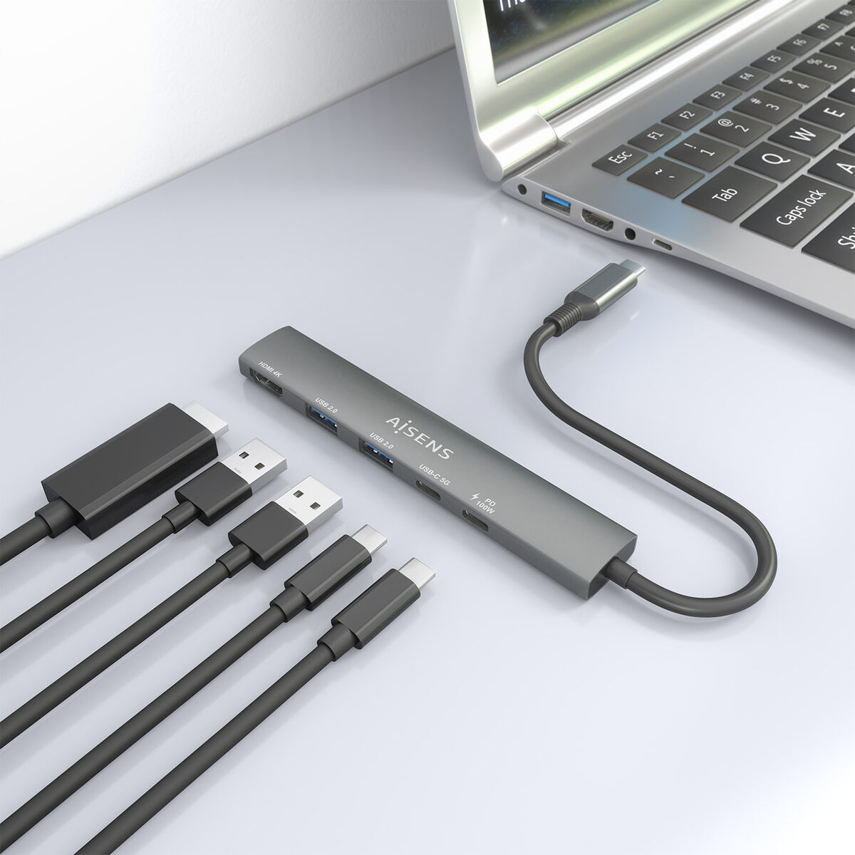 USB Hub Aisens USB-C DOCK 5 EN 1 GRIS Grey 100 W