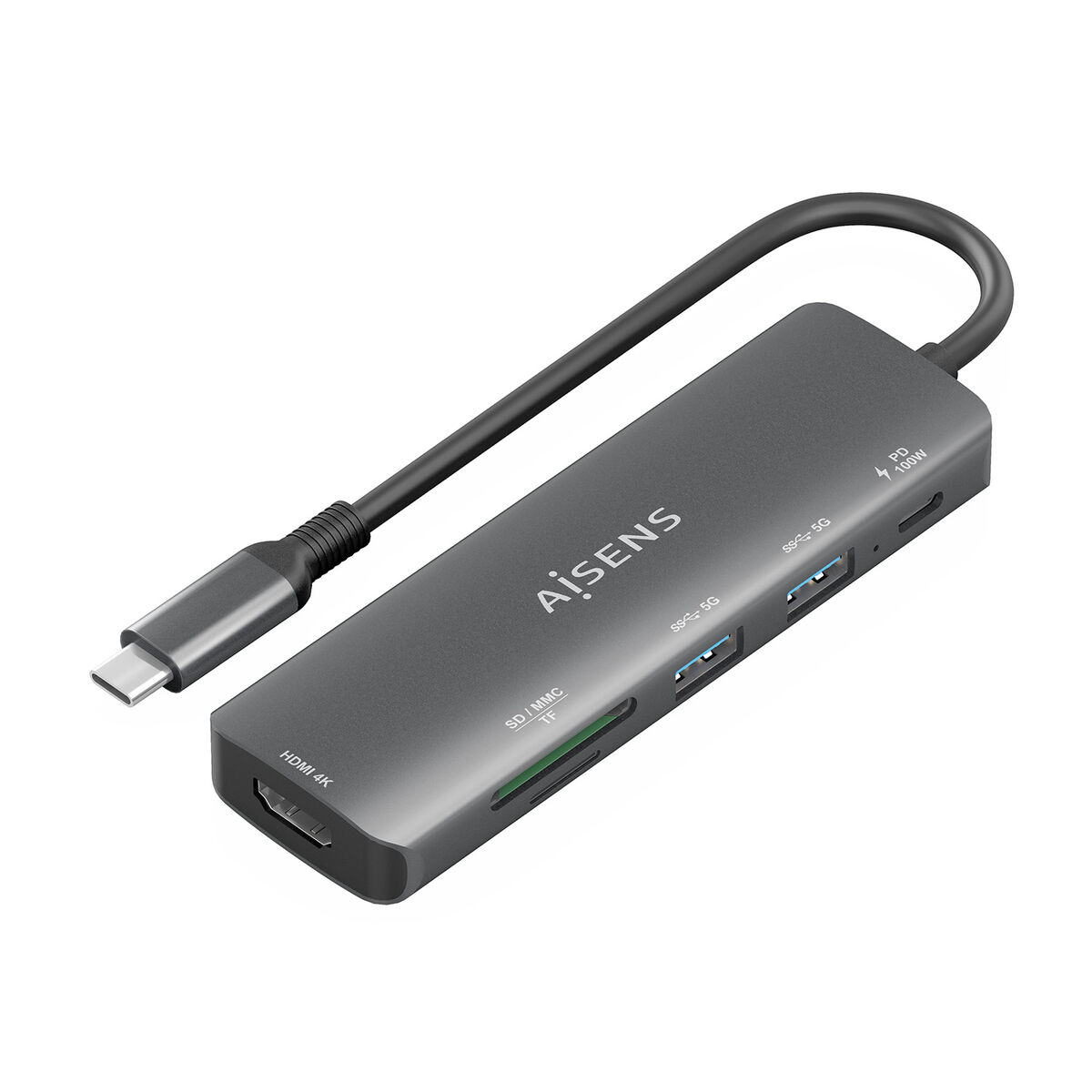 USB Hub Aisens USB-C DOCK 6 EN 1 GRIS Grey 100 W