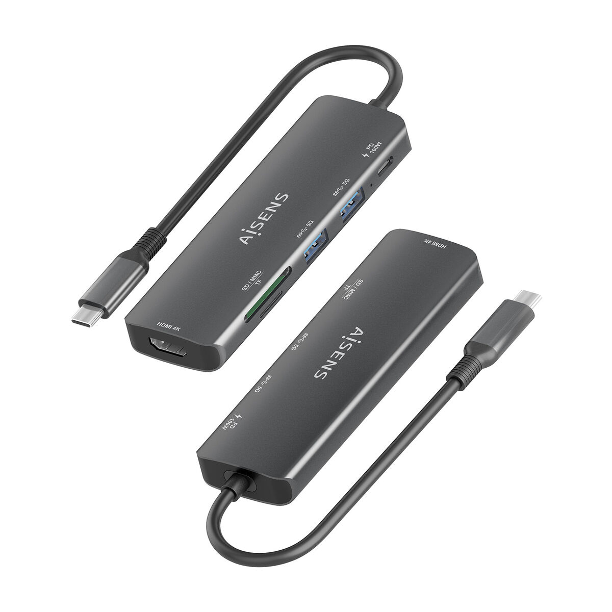 USB Hub Aisens USB-C DOCK 6 EN 1 GRIS Grey 100 W