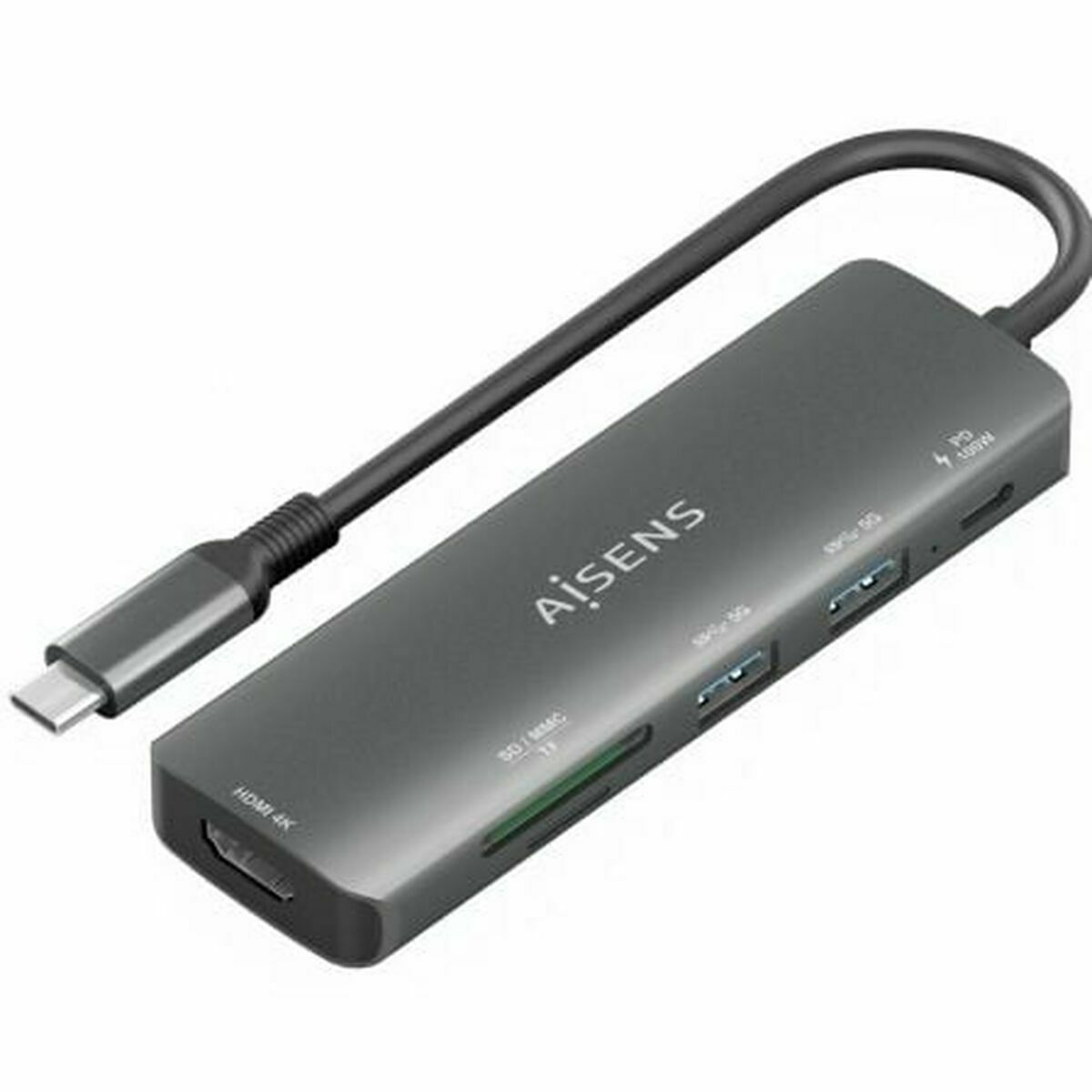 USB Hub Aisens USB-C DOCK 6 EN 1 GRIS Grey 100 W USB Hub Aisens USB-C DOCK 6 EN 1 GRIS Grey 100 W