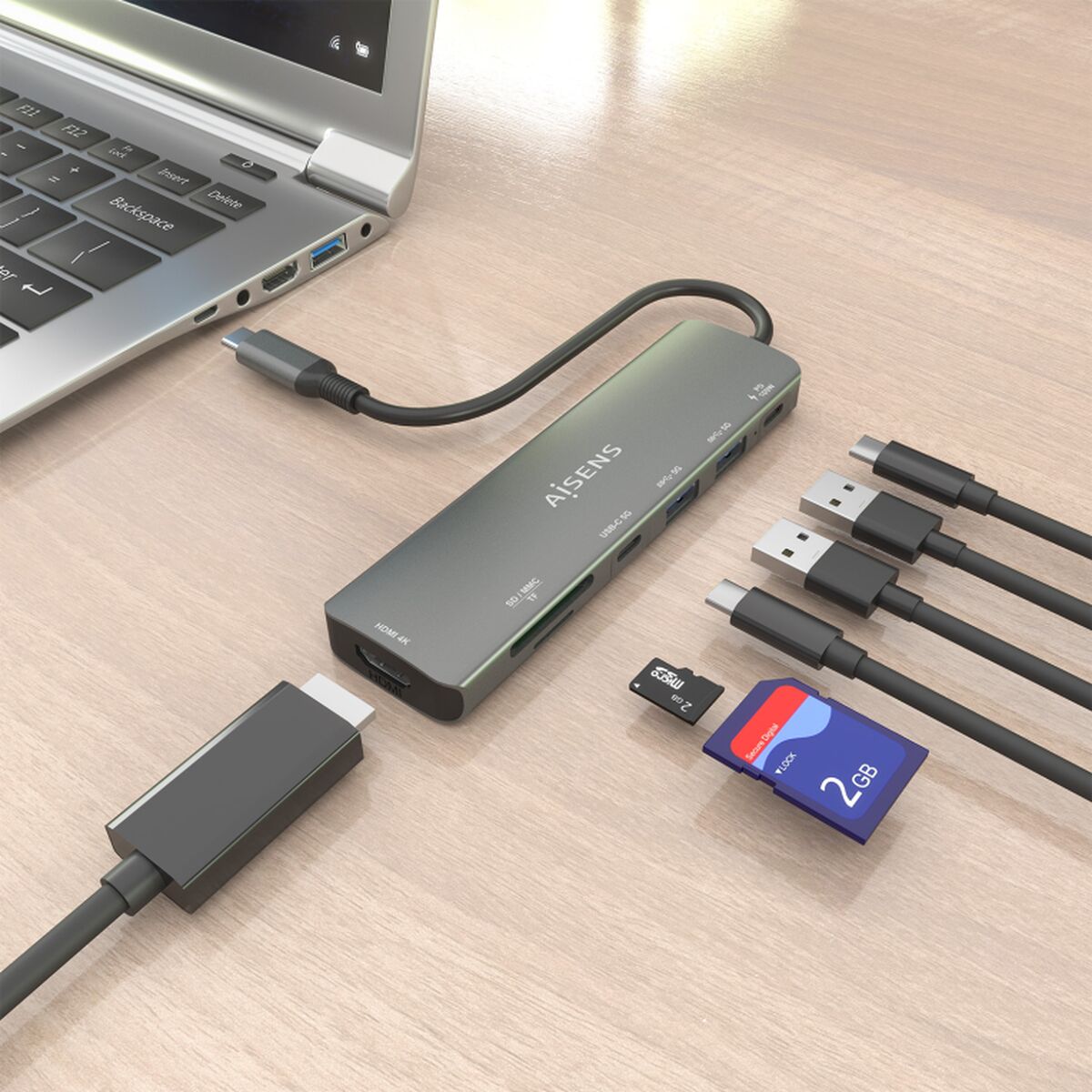 USB Hub Aisens 7 EN 1 Grey 100 W