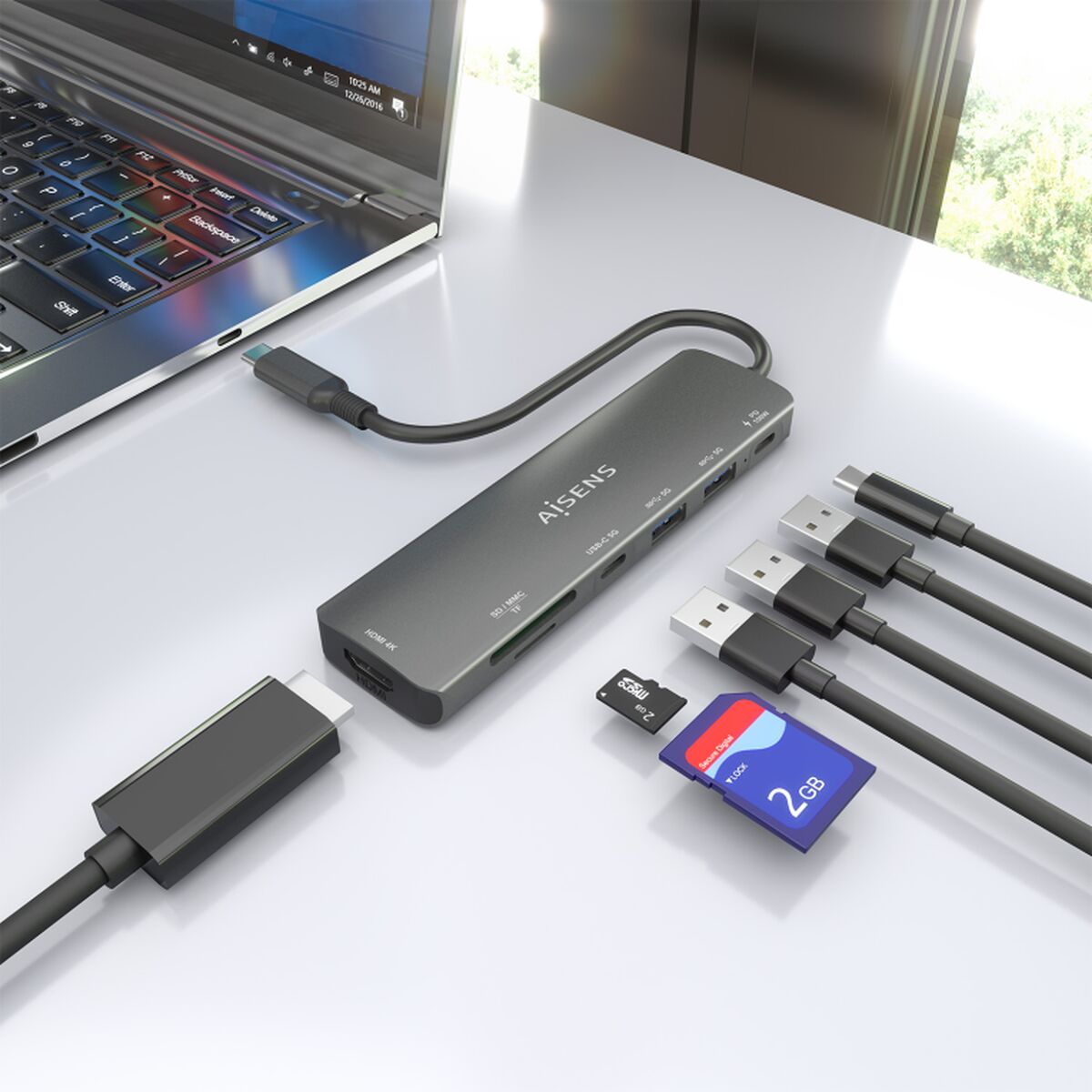 USB Hub Aisens 7 EN 1 Grey 100 W
