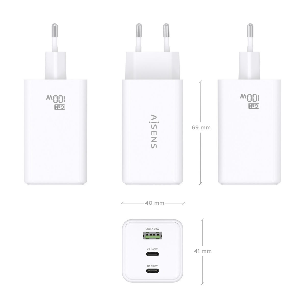 Wall Charger Aisens GAN White 100 W