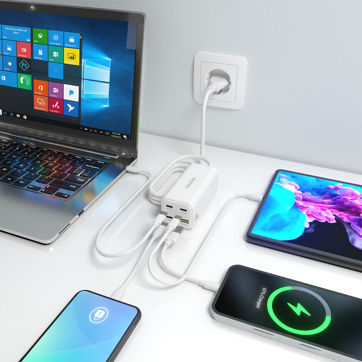 Wall Charger Aisens GAN White 100 W