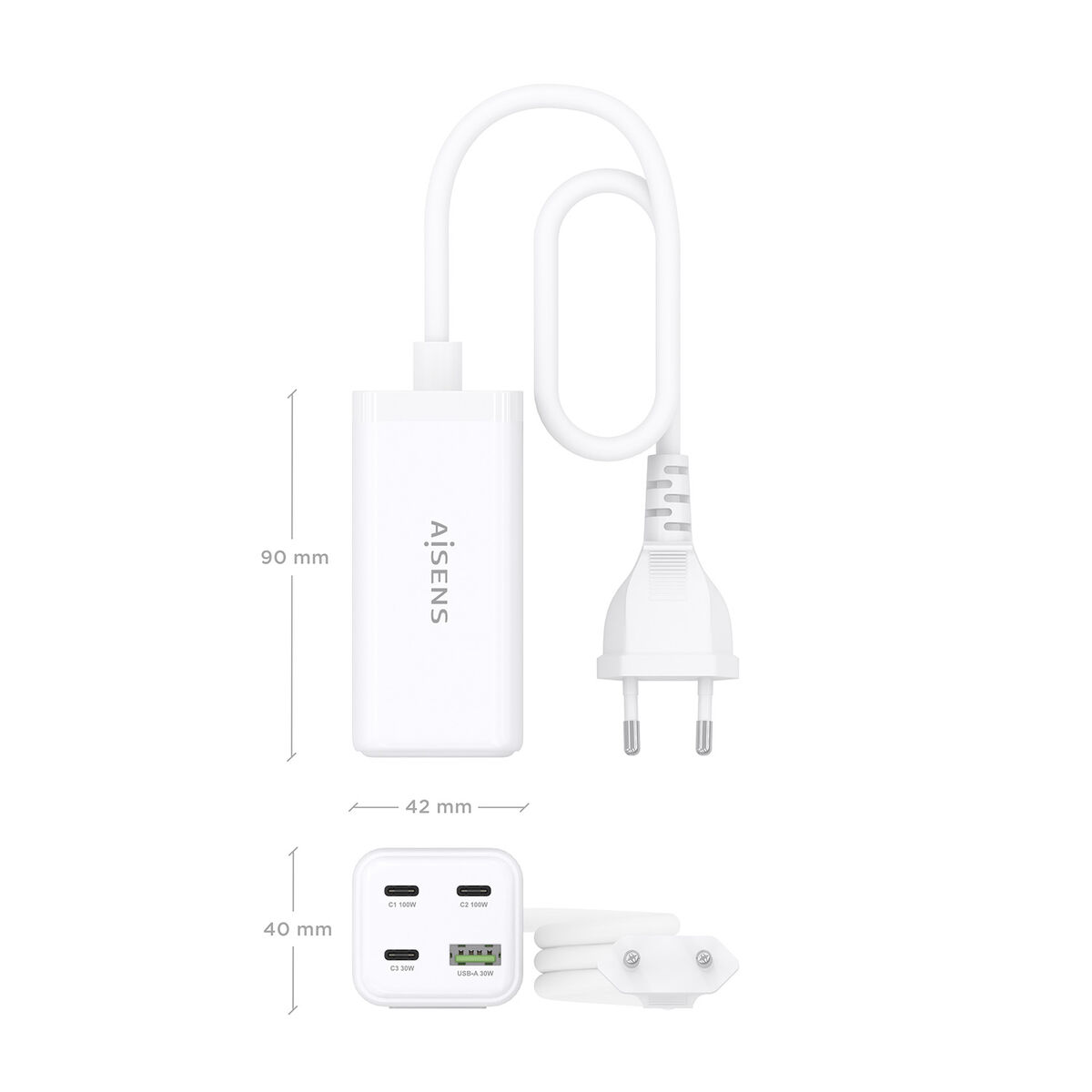 Wall Charger Aisens GAN White 100 W