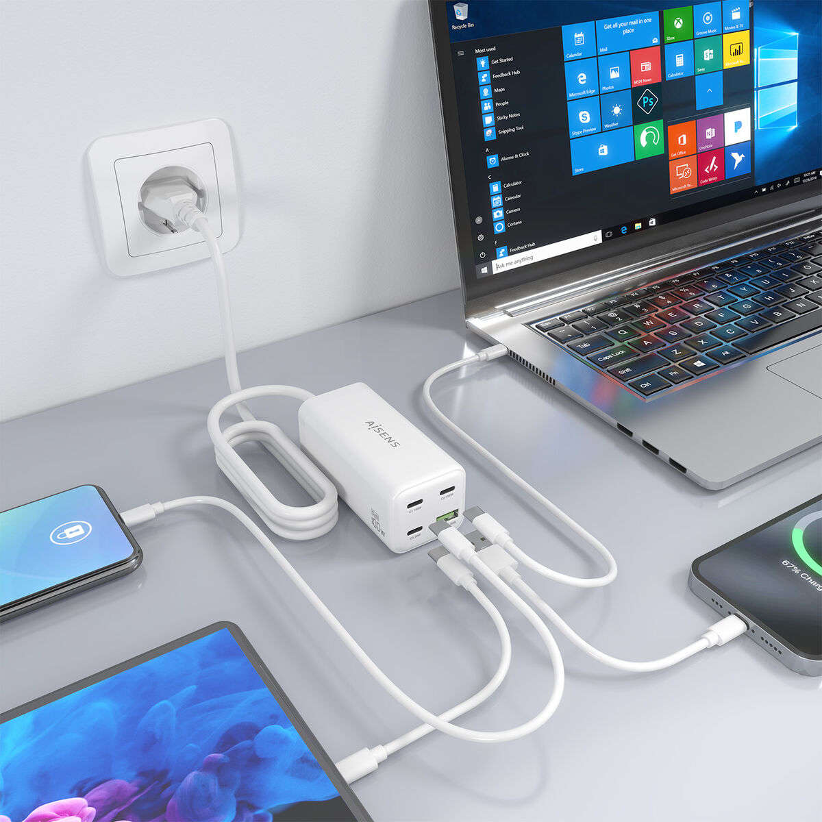 Wall Charger Aisens GAN White 100 W