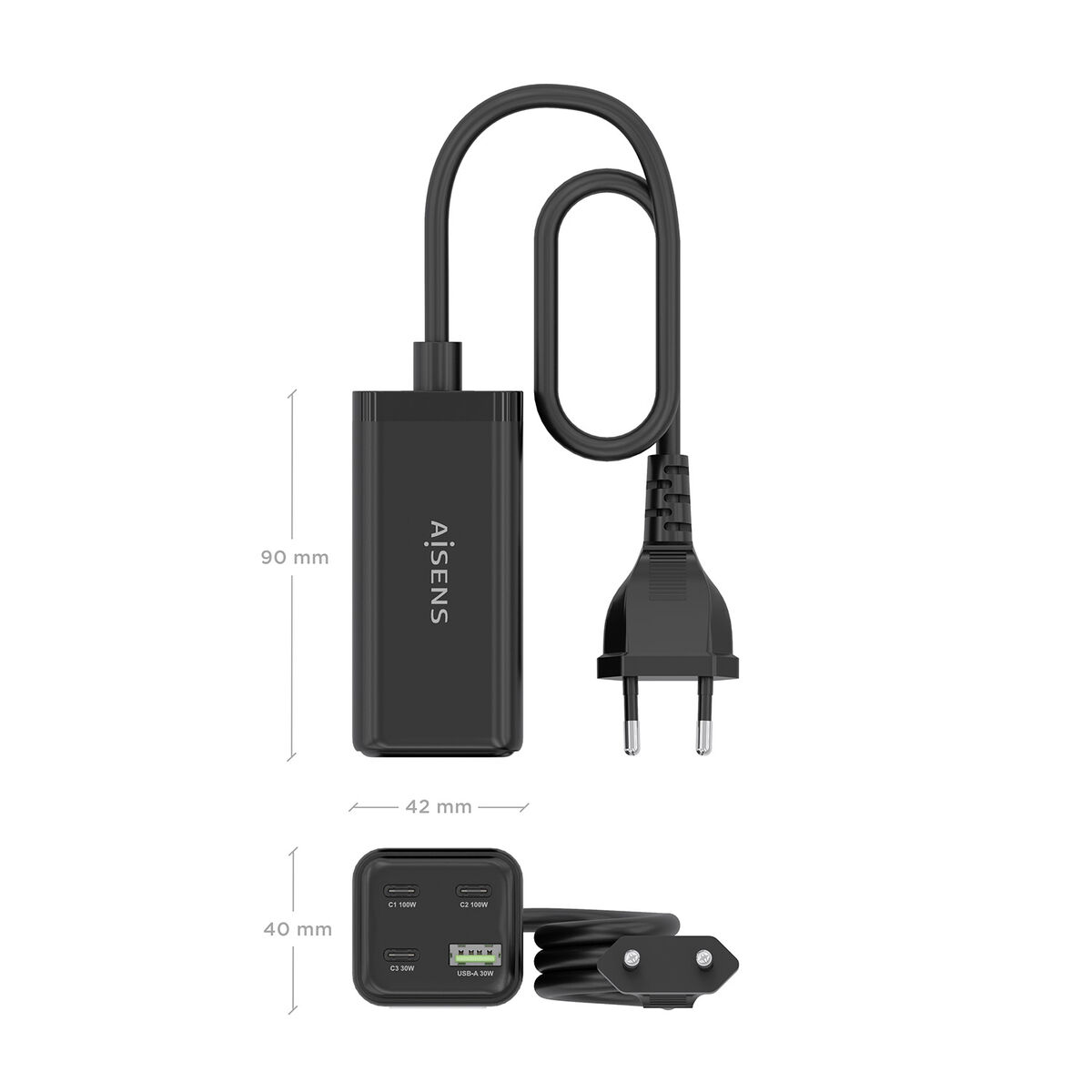 Wall Charger Aisens GAN Black 100 W