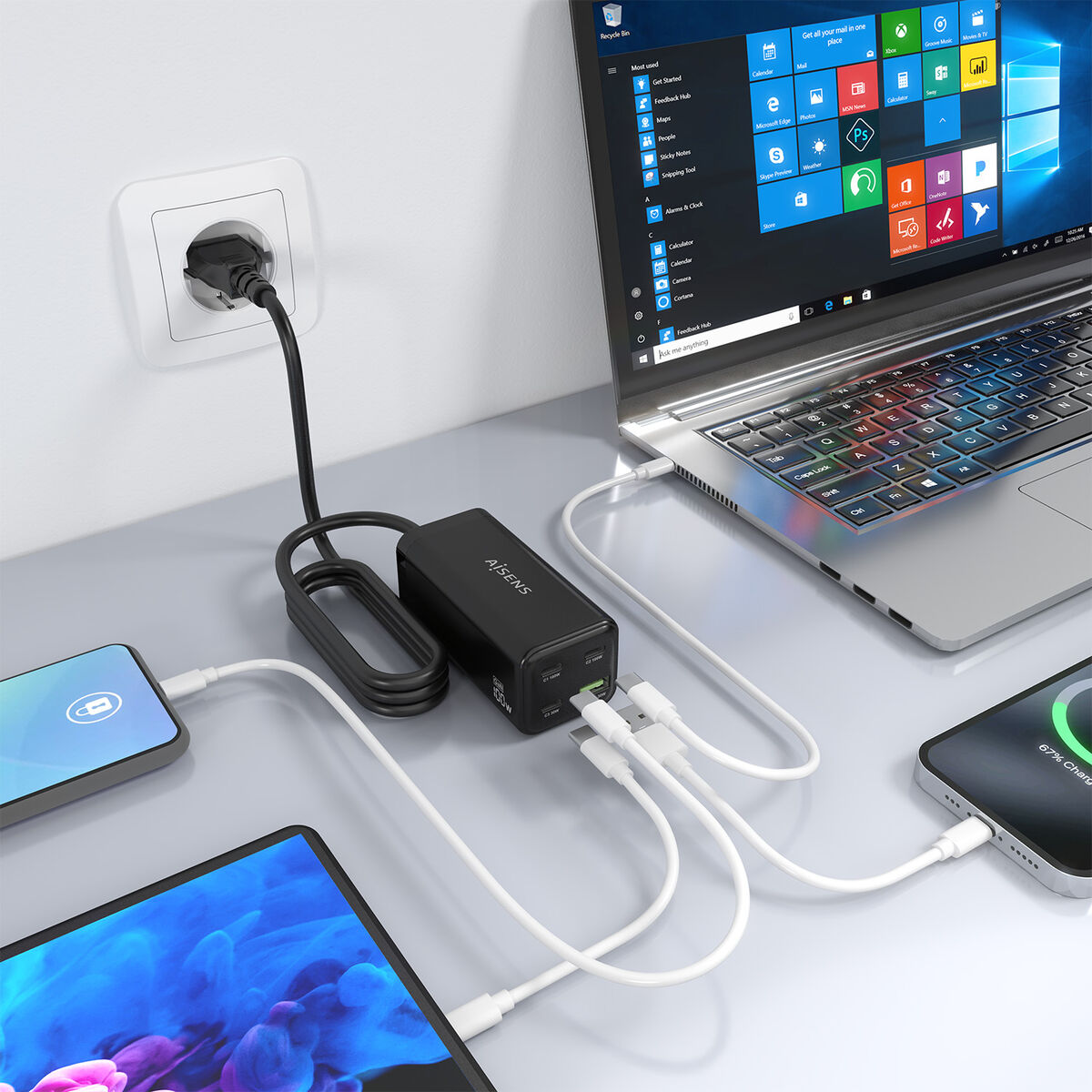 Wall Charger Aisens GAN Black 100 W