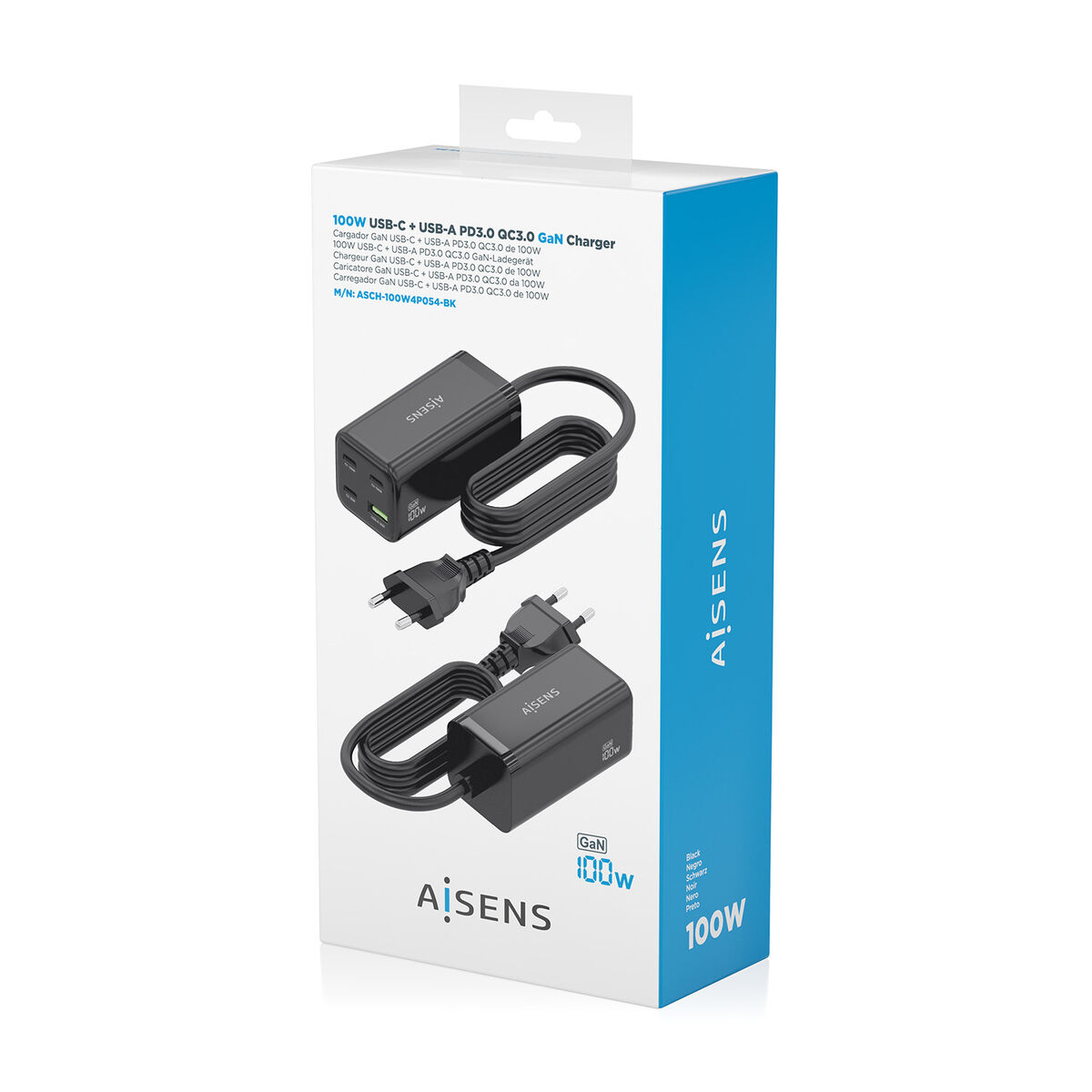 Wall Charger Aisens GAN Black 100 W