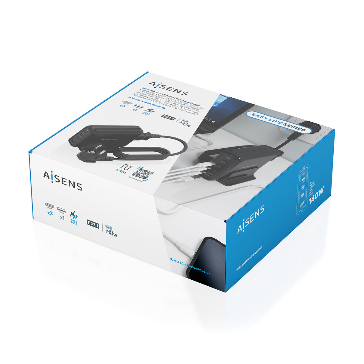 Wall Charger Aisens GAN Black 140 W 50 W