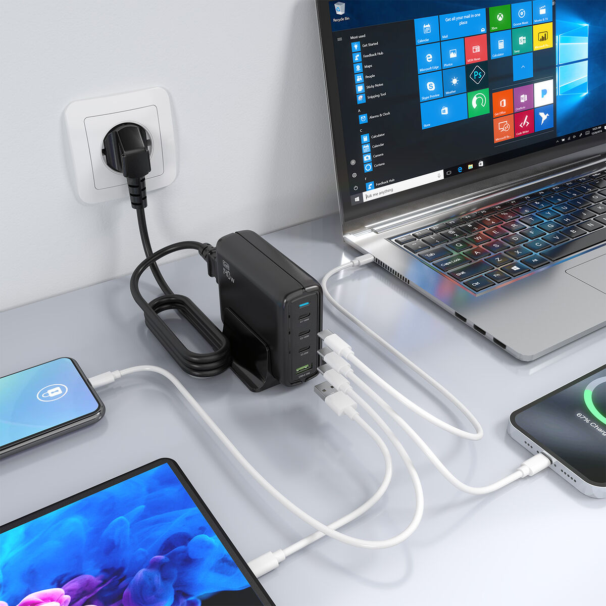 Wall Charger Aisens GAN Black 140 W 50 W