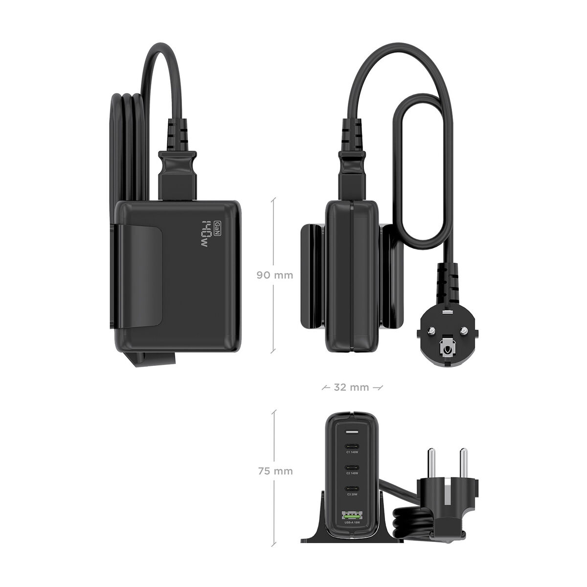 Wall Charger Aisens GAN Black 140 W 50 W