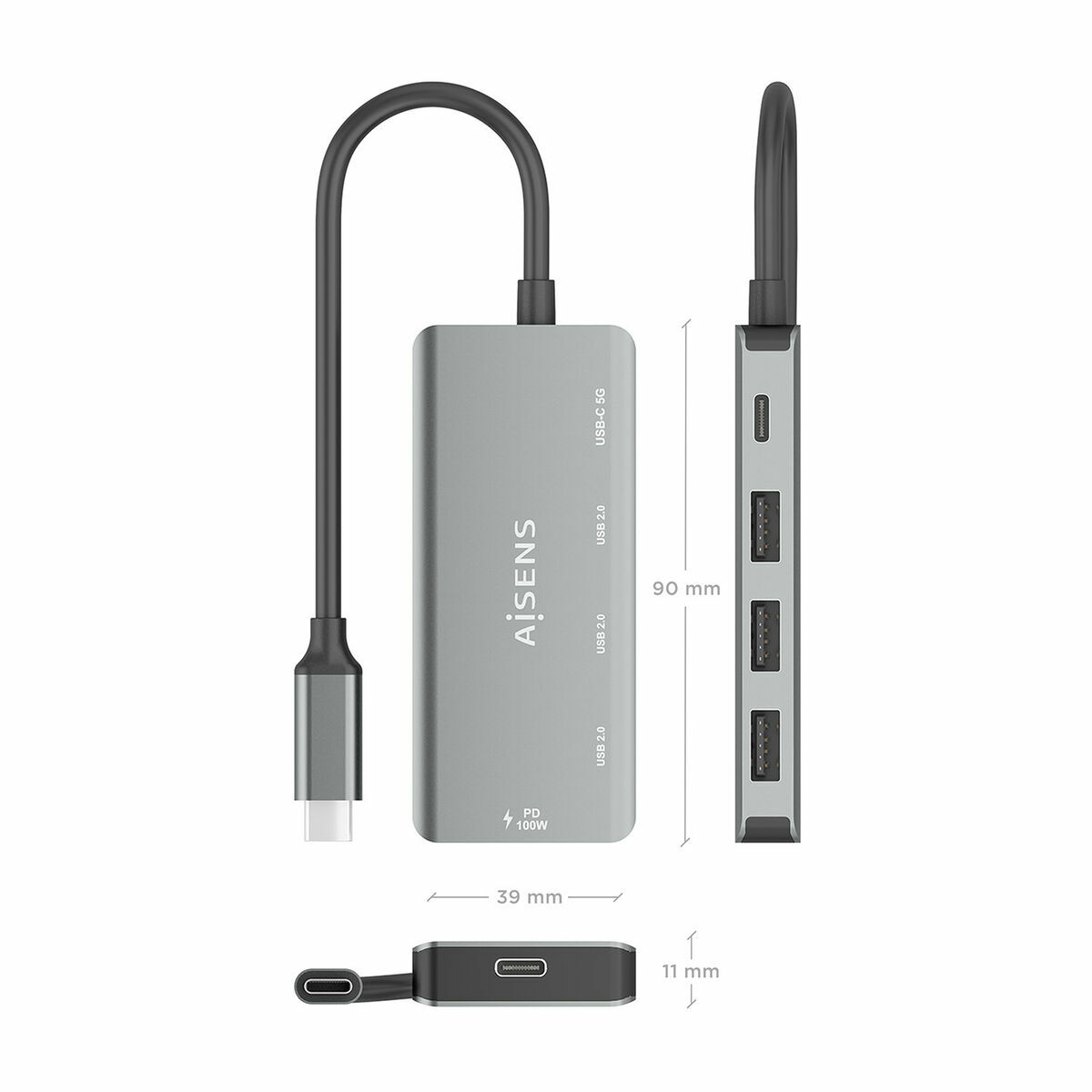 USB Hub Aisens A109-0945 Grey 100 W