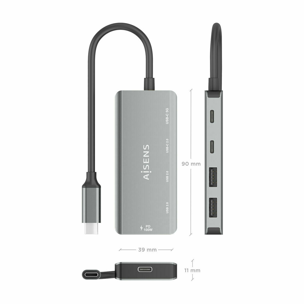 USB Hub Aisens A109-0946 Grey 100 W