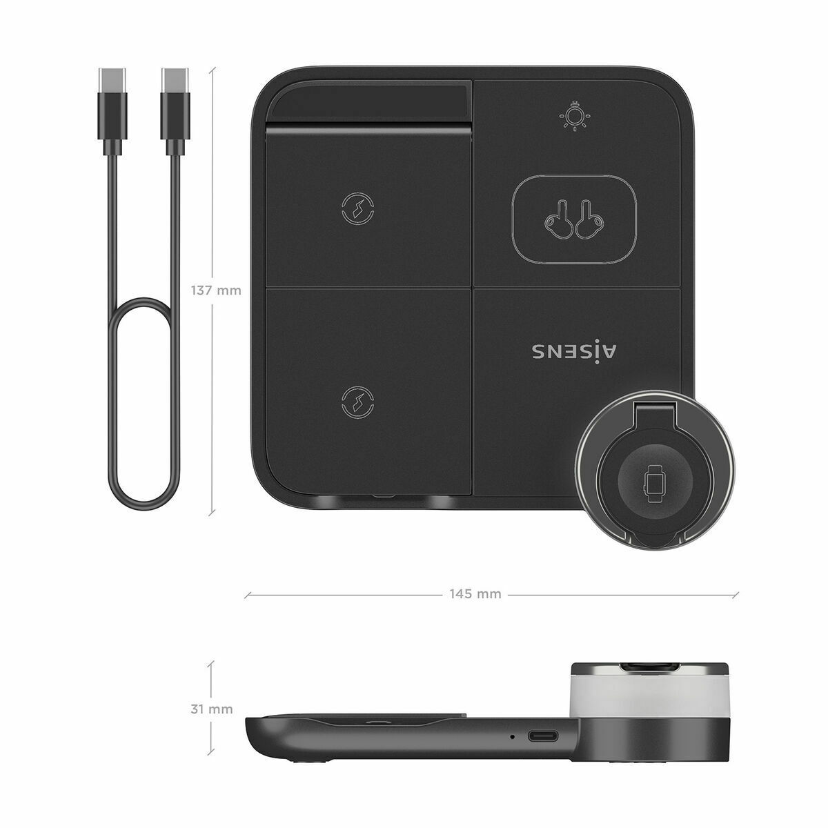 Cordless Charger Aisens 4IN1 15WACCS Black 15 W 50 W