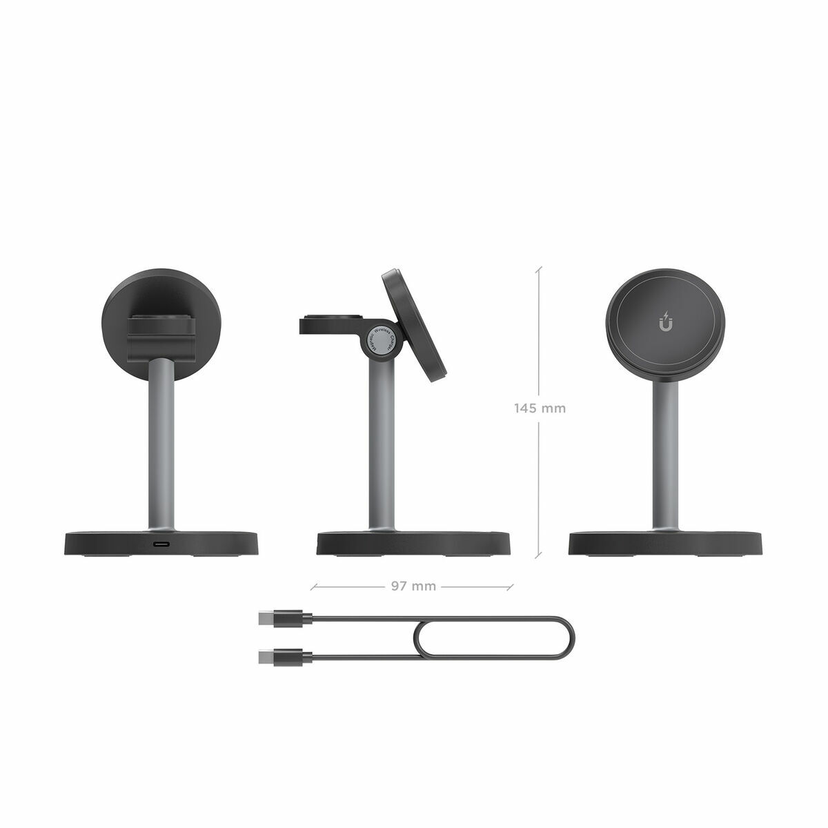 Cordless Charger Aisens USB-C 3IN1 15WACCS Black 15 W 50 W