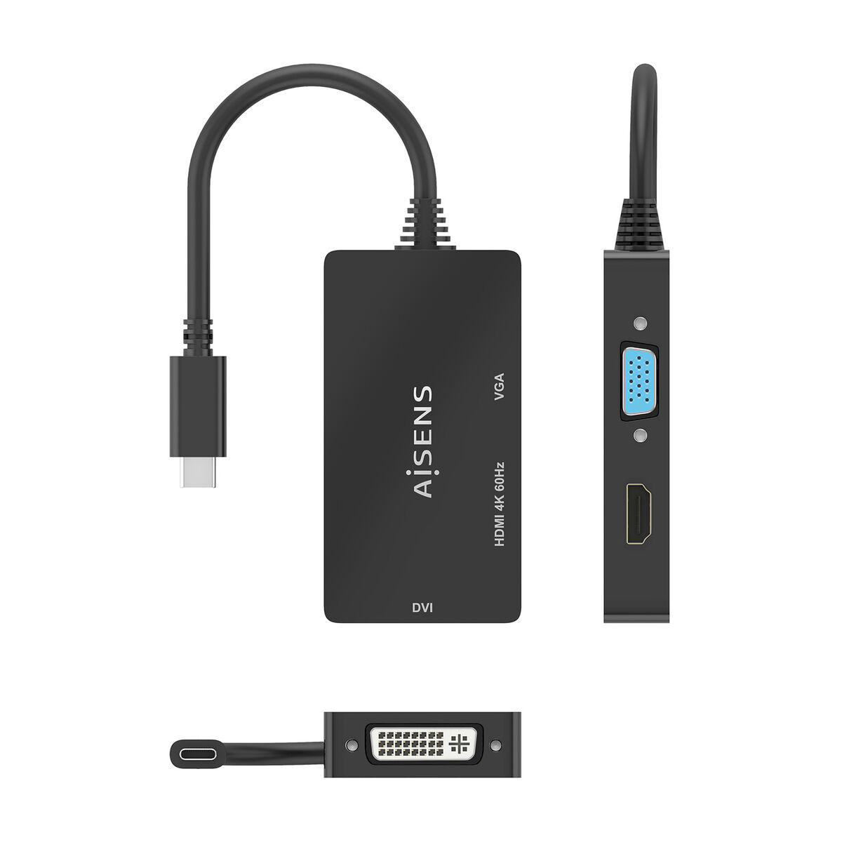 USB-C to VGA/HDMI/DVI Adapter Aisens A109-0954 Black 15 cm