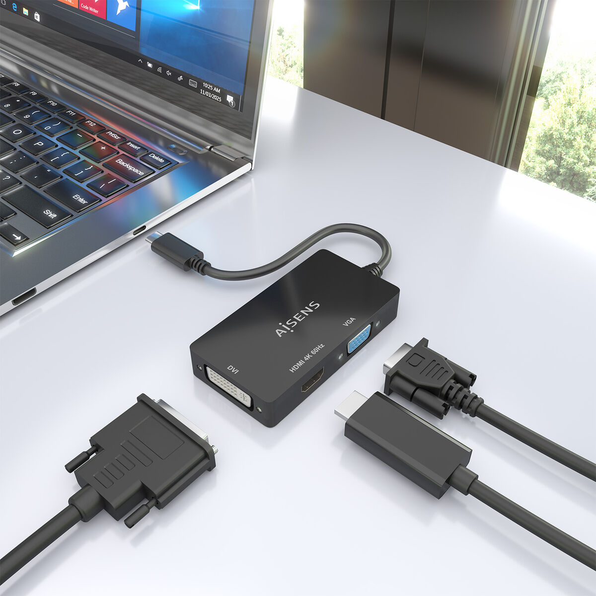 USB-C to VGA/HDMI/DVI Adapter Aisens A109-0954 Black 15 cm