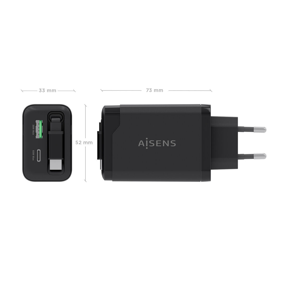 Wall Charger Aisens ASCH-65W3P071-BK Black