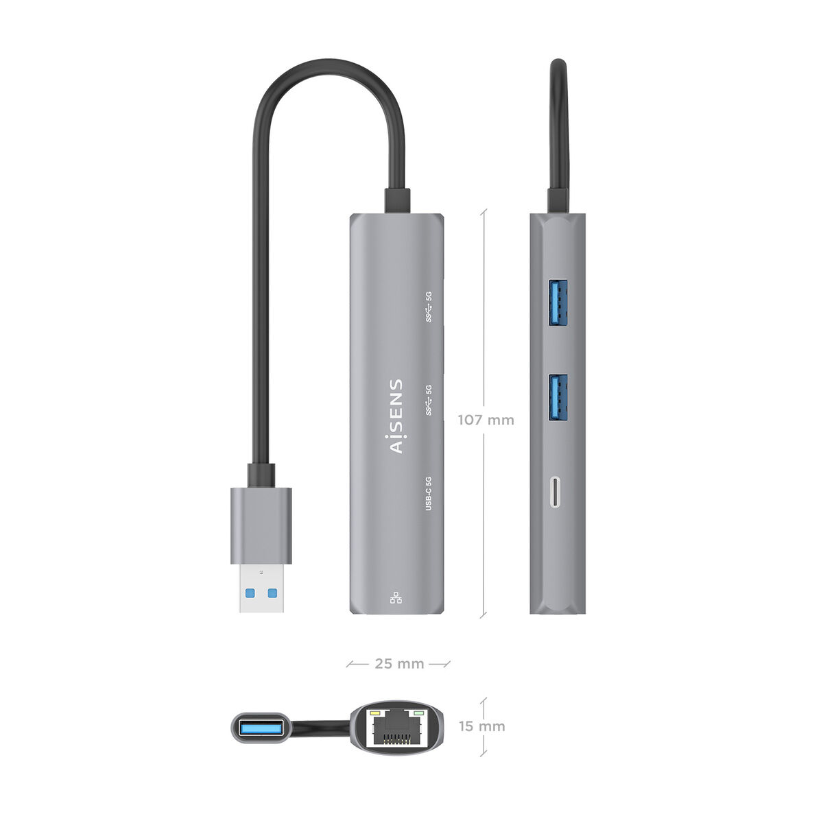 USB Hub Aisens ASUC-4P035-GR Grey