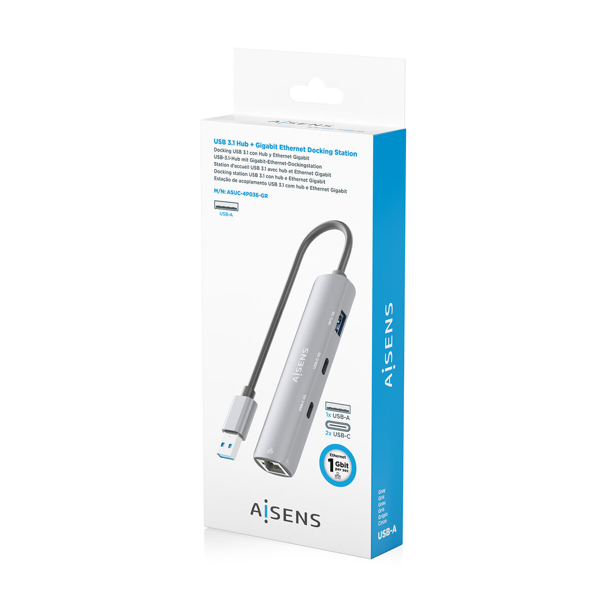 USB Hub Aisens ASUC-4P036-GR Grey