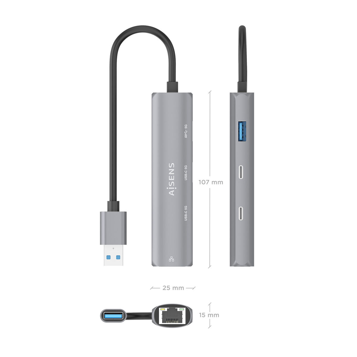 USB Hub Aisens ASUC-4P036-GR Grey