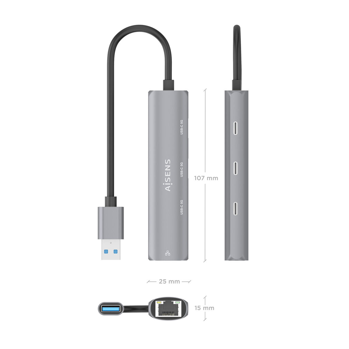 USB Hub Aisens ASUC-4P037-GR Grey
