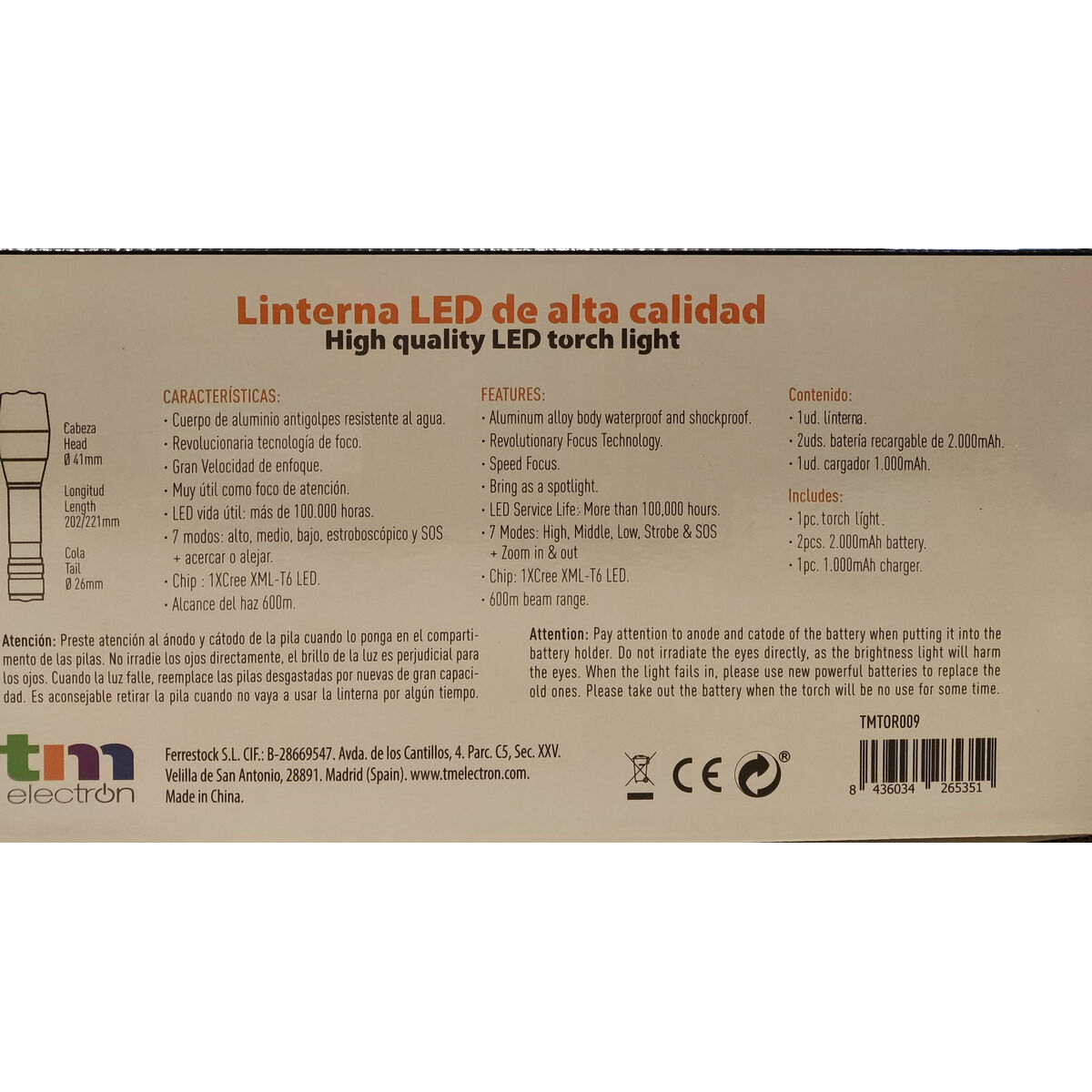 Torch LED TM Electron REC Black 10W