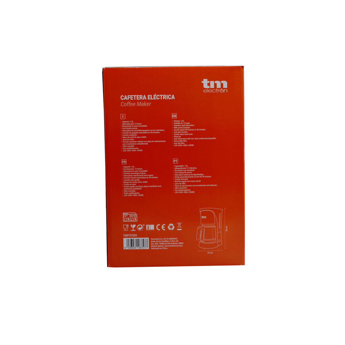 Drip Coffee Machine TM Electron 1000W 1,5 L 12 Cups