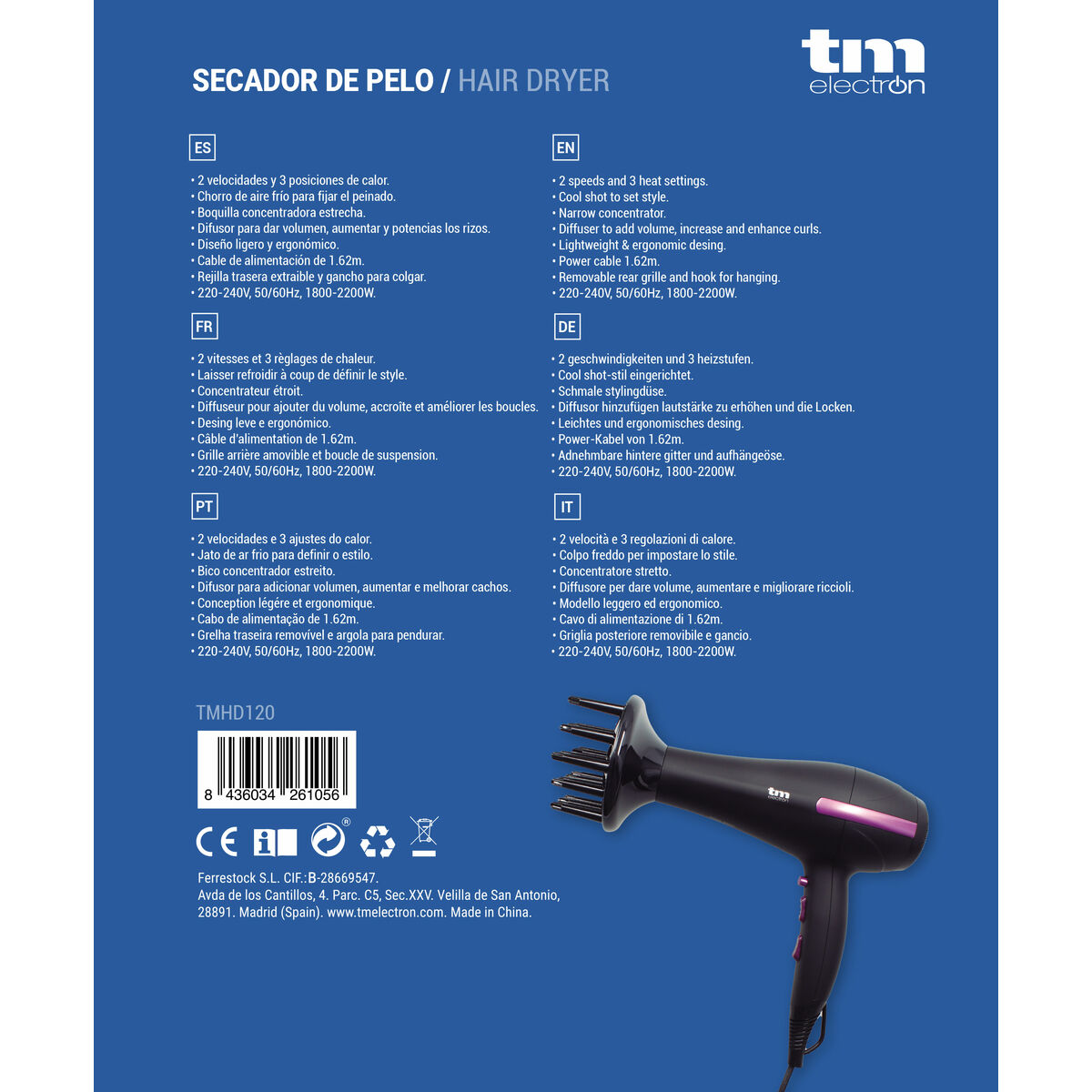 Hairdryer TM Electron 1800-2200 W