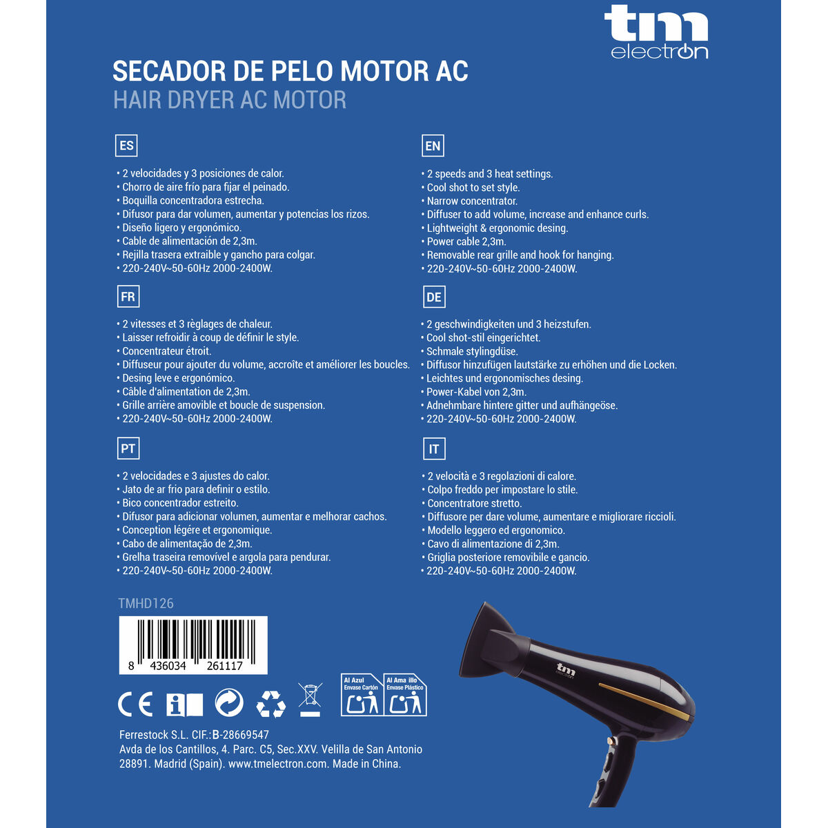 Hairdryer TM Electron 2400 W
